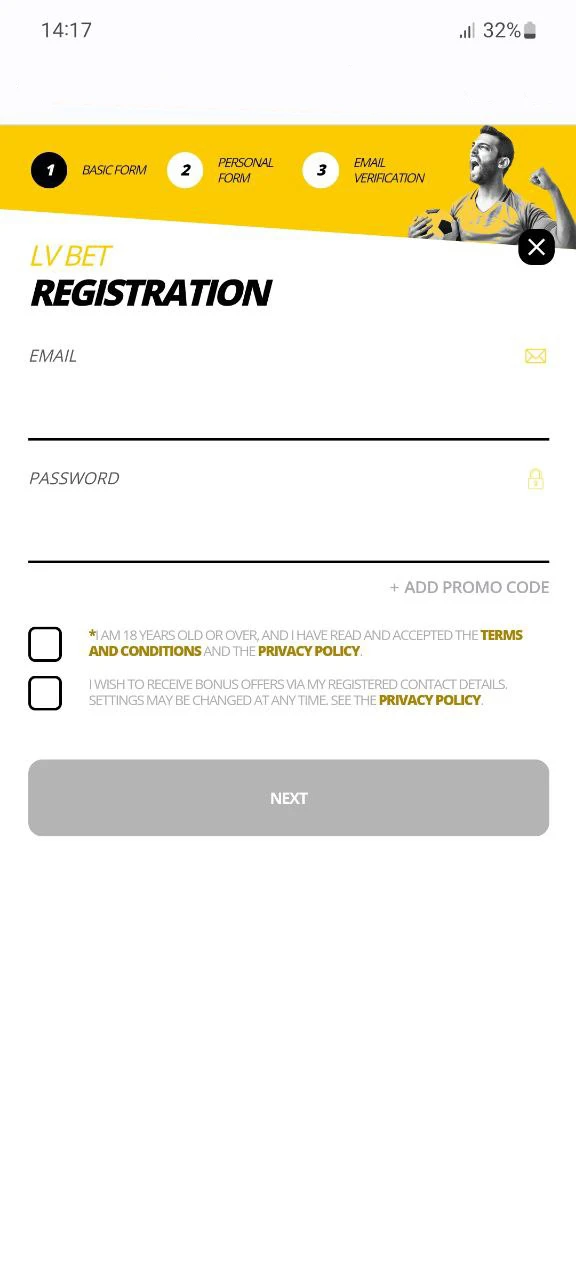 The LV Bet app has a simple registration process.