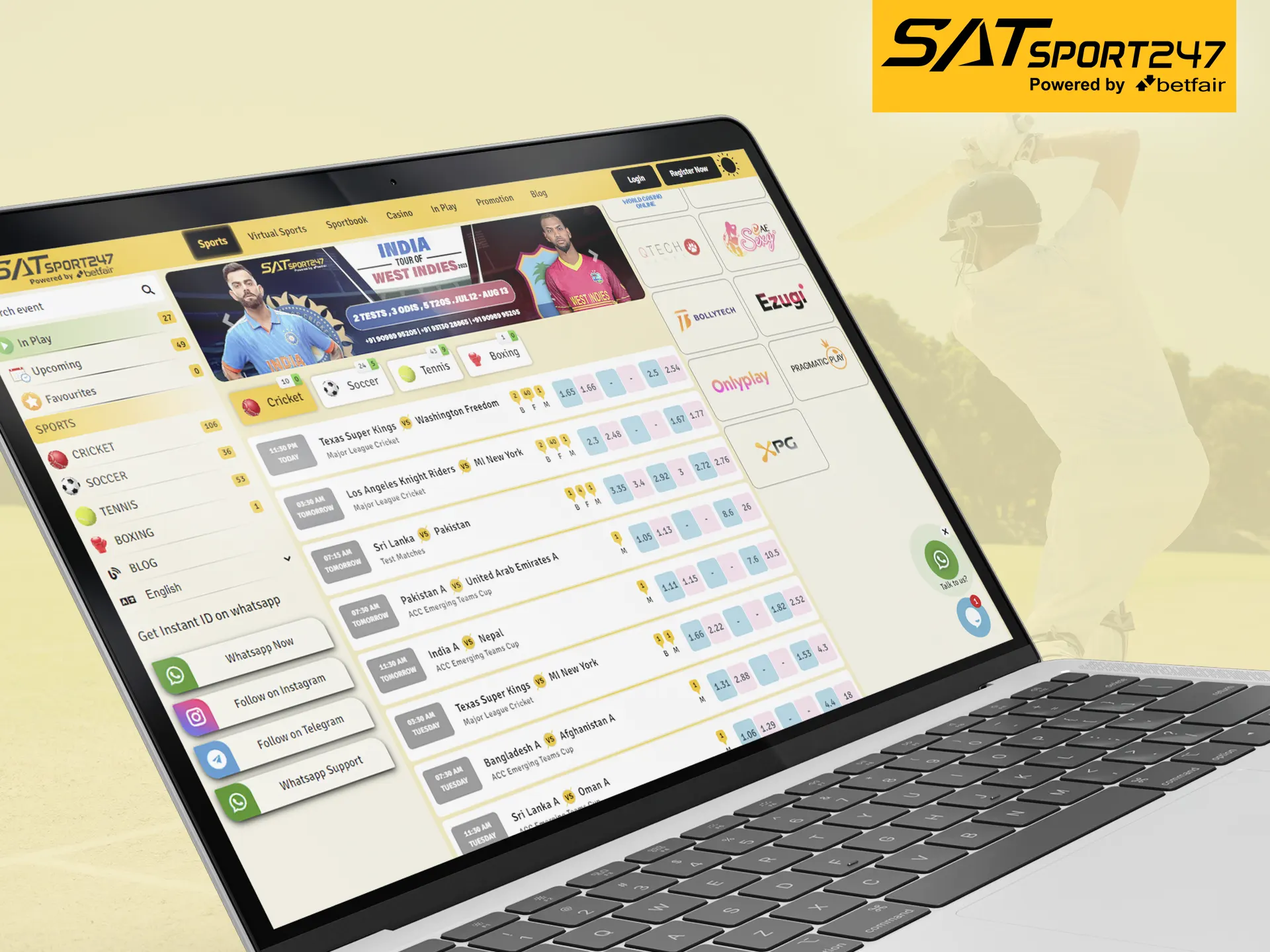 Make your bets and play at Satsport247 directly from your personal computer.