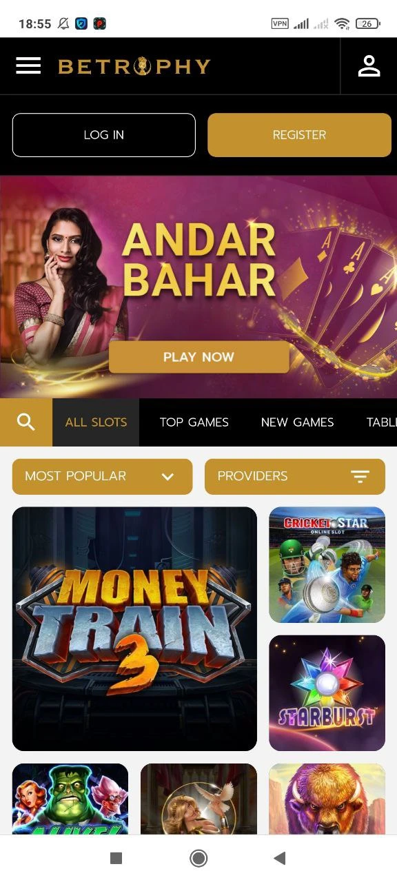 Play exciting games in the Betrophy app casino.