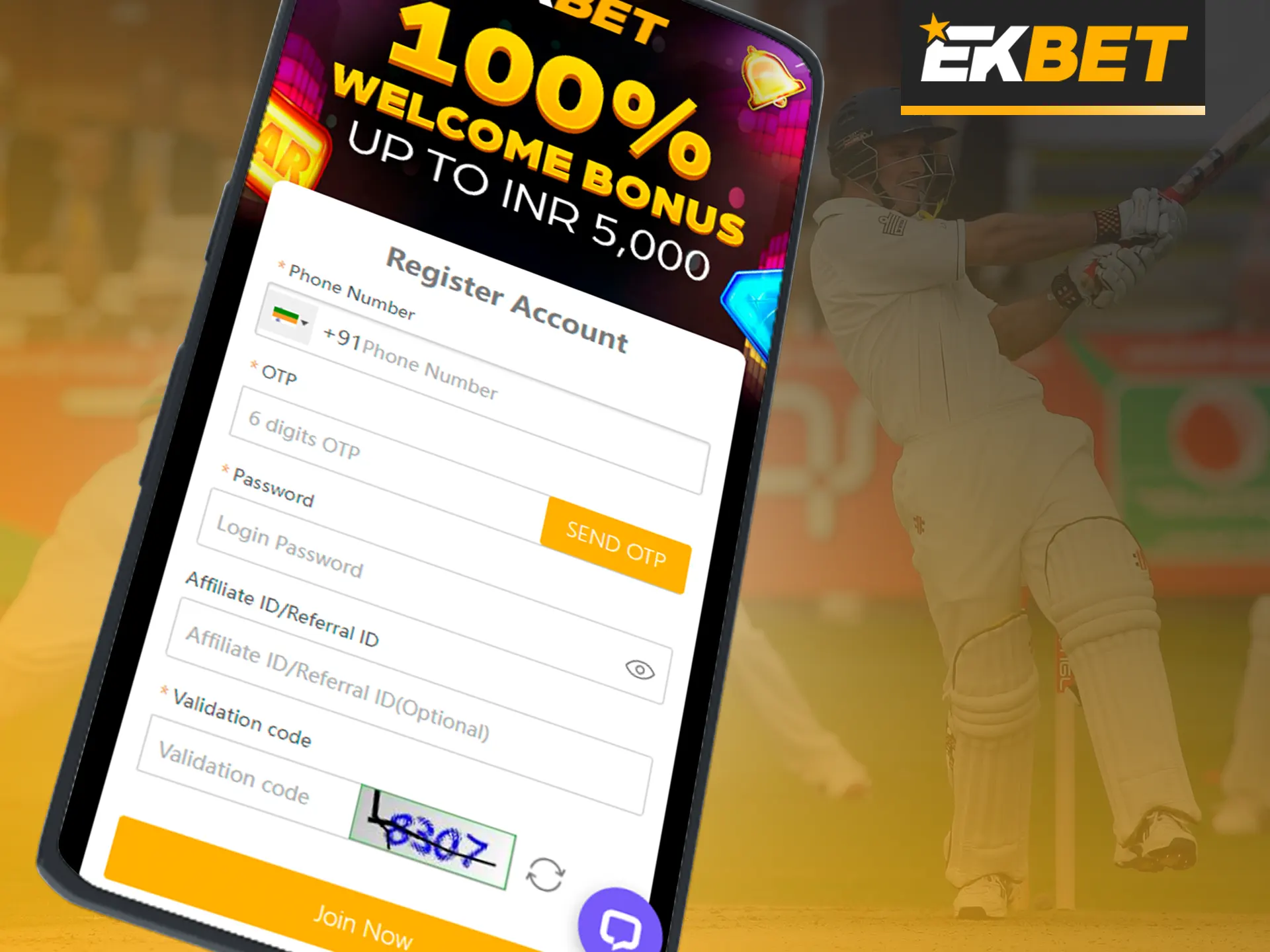 Register an account on the EKbet mobile app.