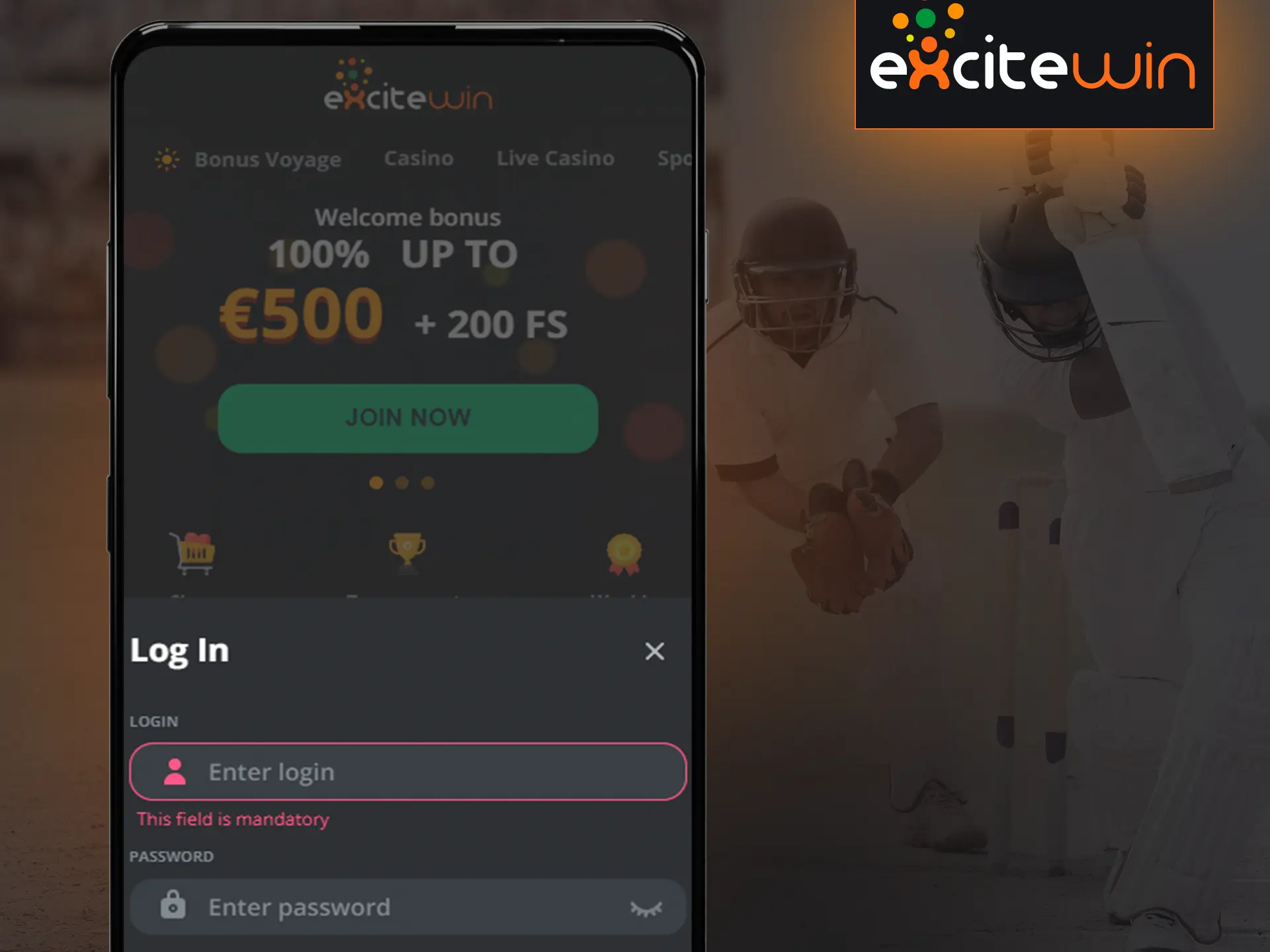 Register an account on Excitewin.