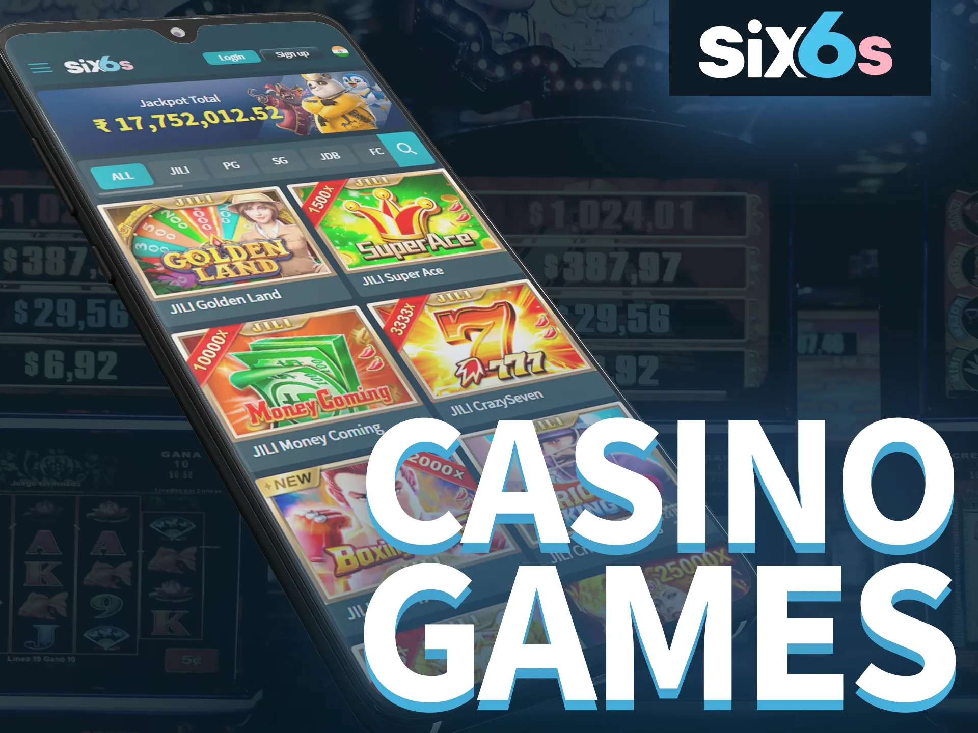 At Six6s app play the best casino games.