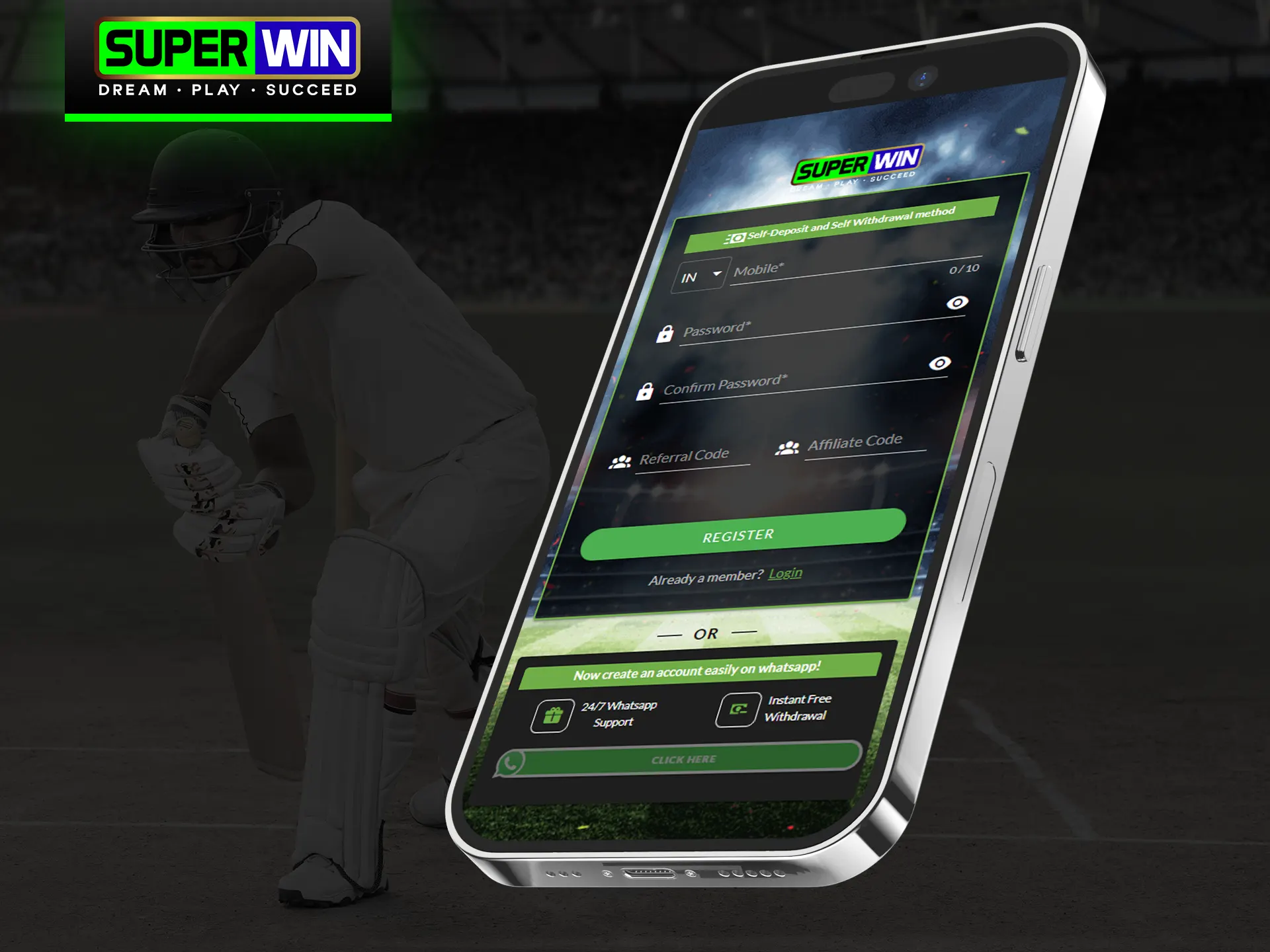 Sign up for Superwin using your mobile device.