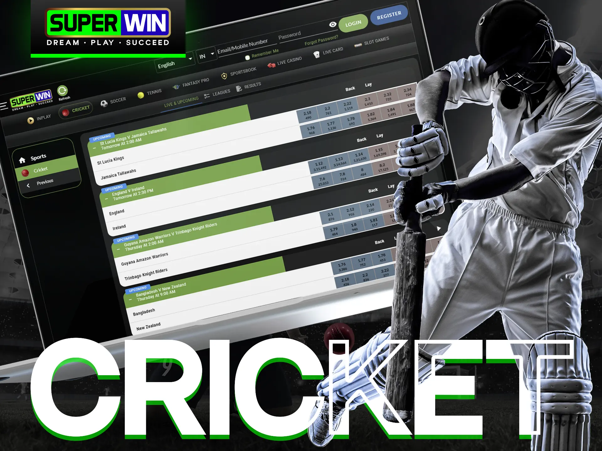 Bet on cricket with Superwin.