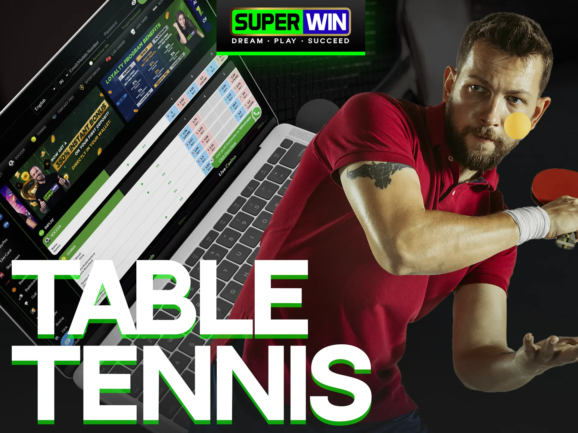 Bet on table tennis games with Superwin.