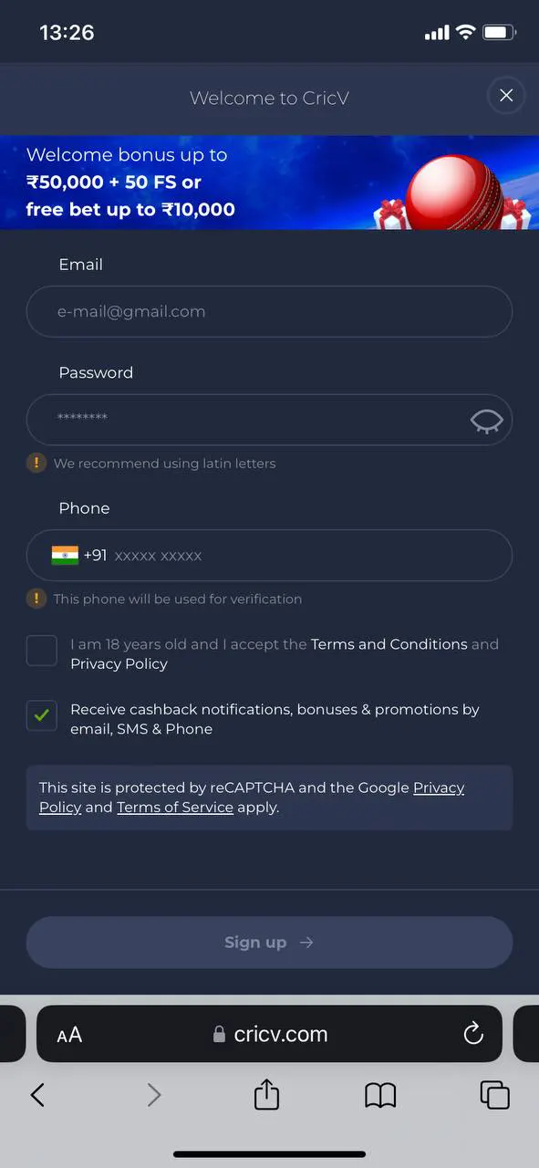 Register and verify on the Cricv app.