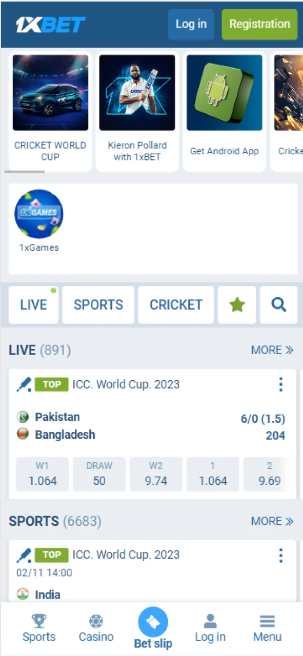1xbet Mobile App Menu.