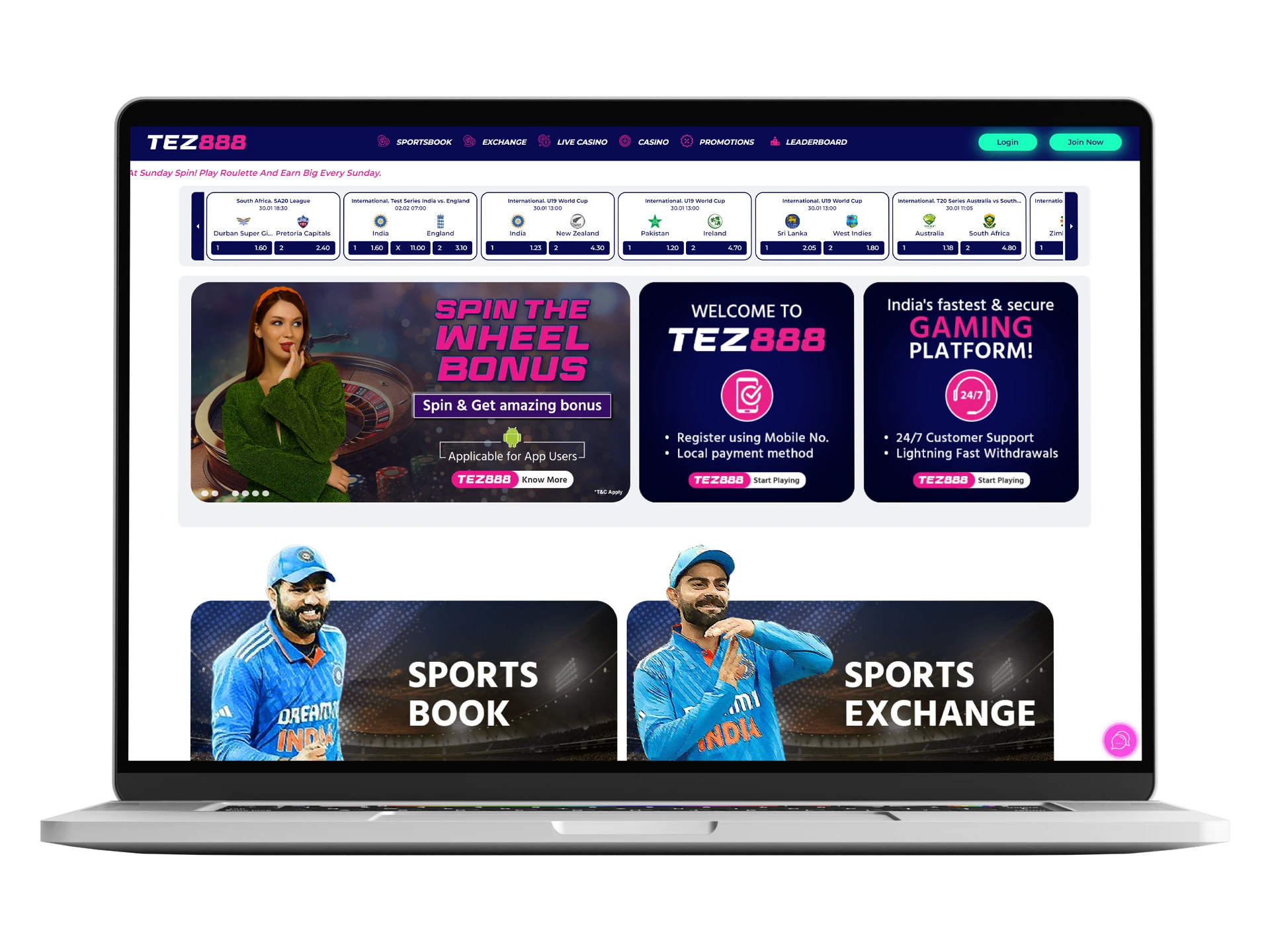 Tez888 offers a wide range of cricket betting lines.