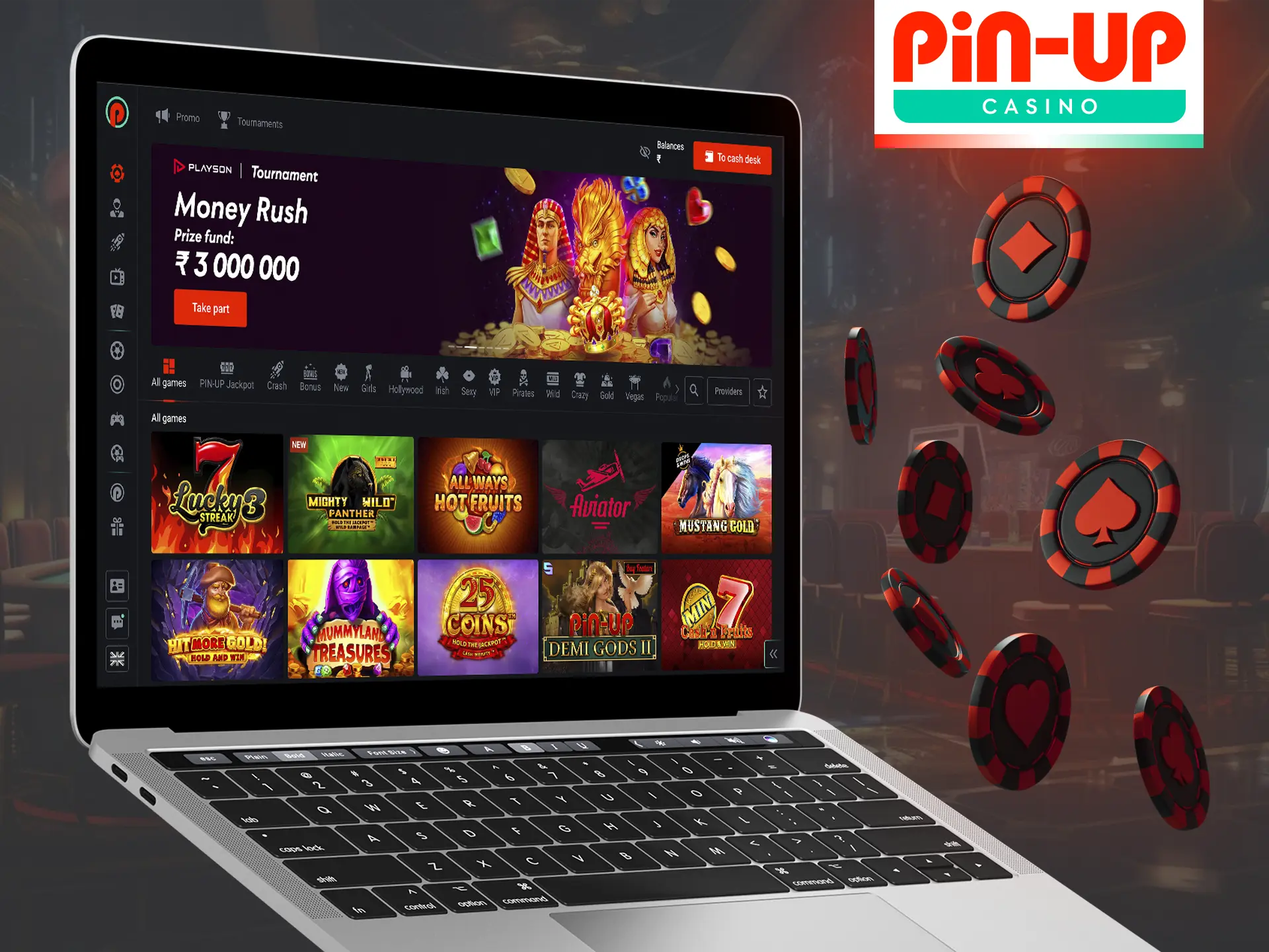 In the Casino section, you can play slots and other online games from Pin-Up.