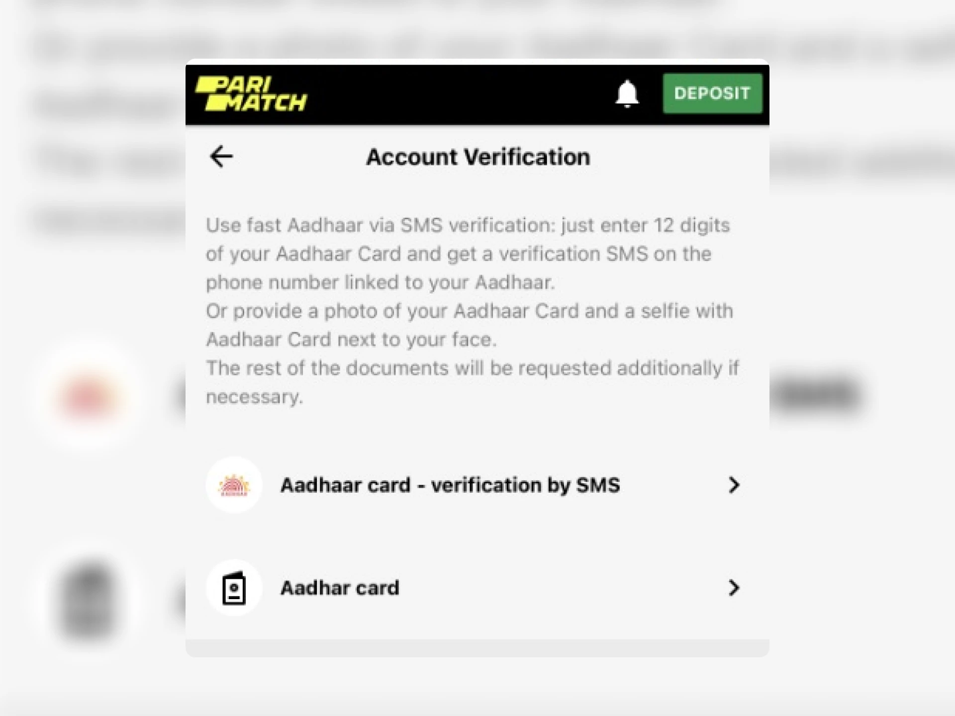 For users registered in India, a method using Aadhar card is available.