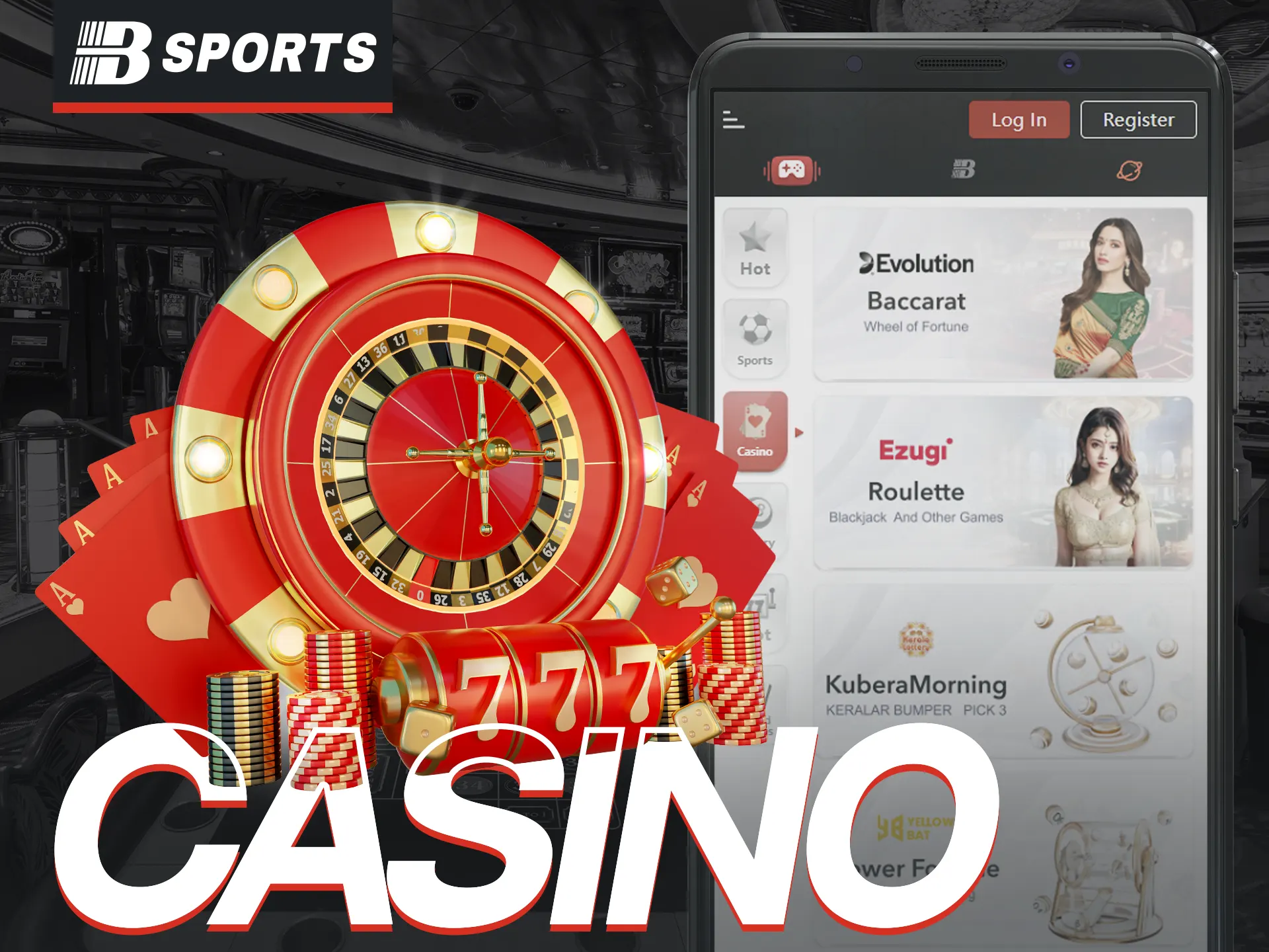 Play casino games, slots and lotteries possible in the Bsports Casino App.