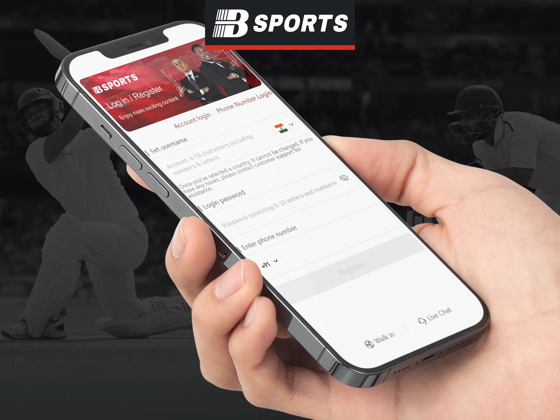 Instructions for quick registration in the Bsports app.