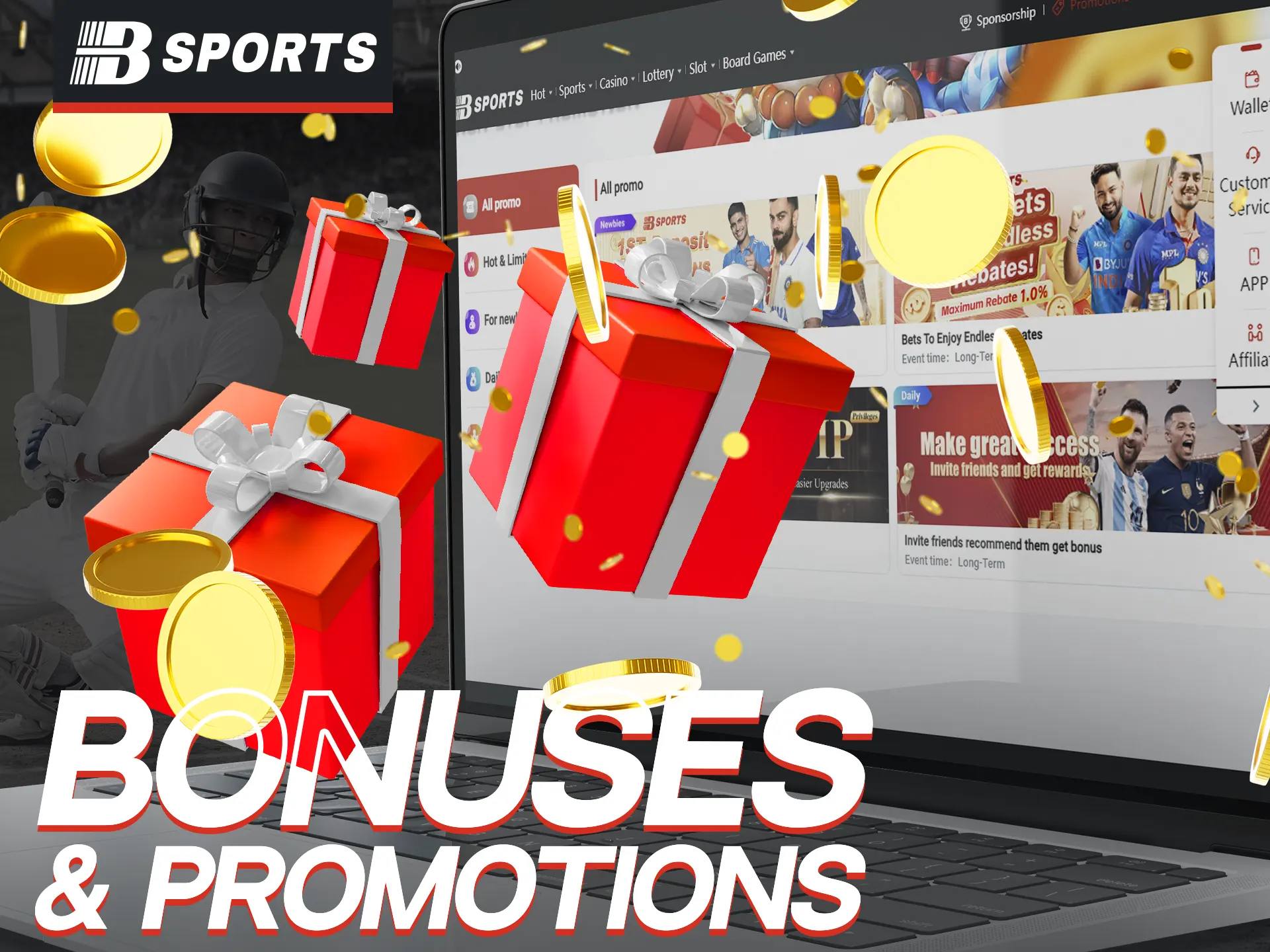 Actual bonuses and promotions on the Bsports website.