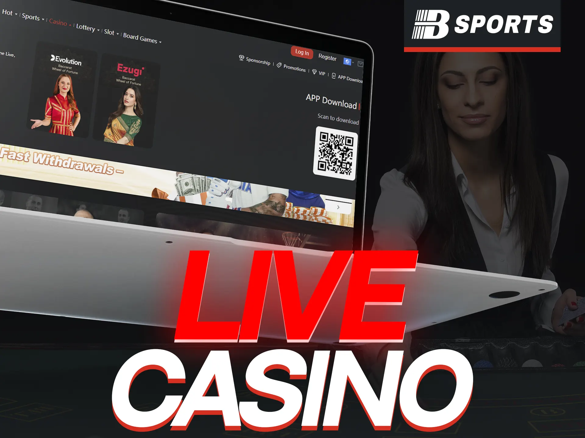 Play in the live casino section of Bsports and have fun.