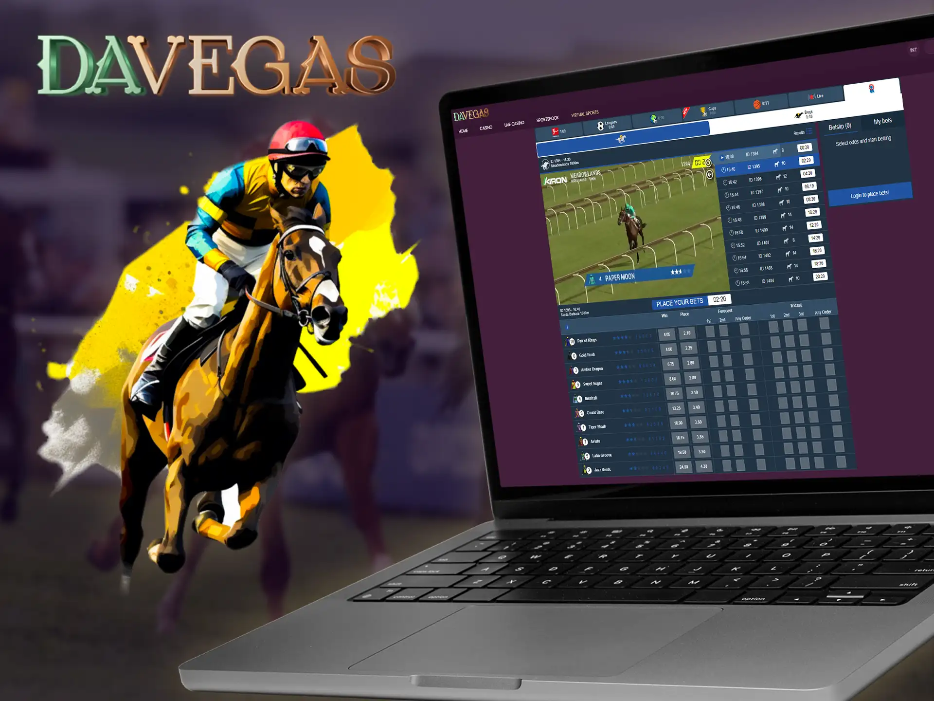 Horse racing is a popular sport for betting on Davegas.