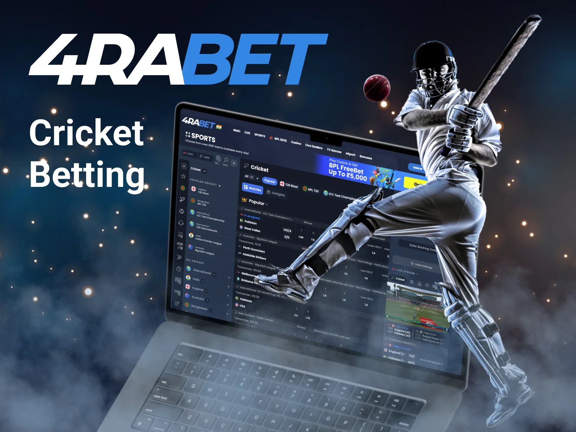 Bet on cricket matches at 4Rabet in India.