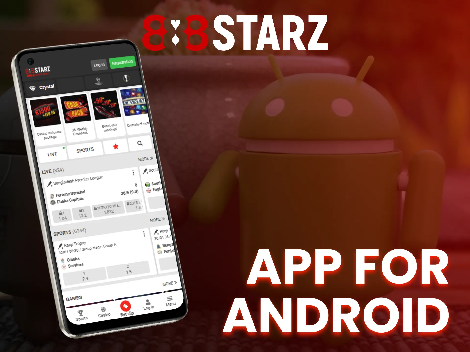 The 888Starz application is accessible on Android devices.