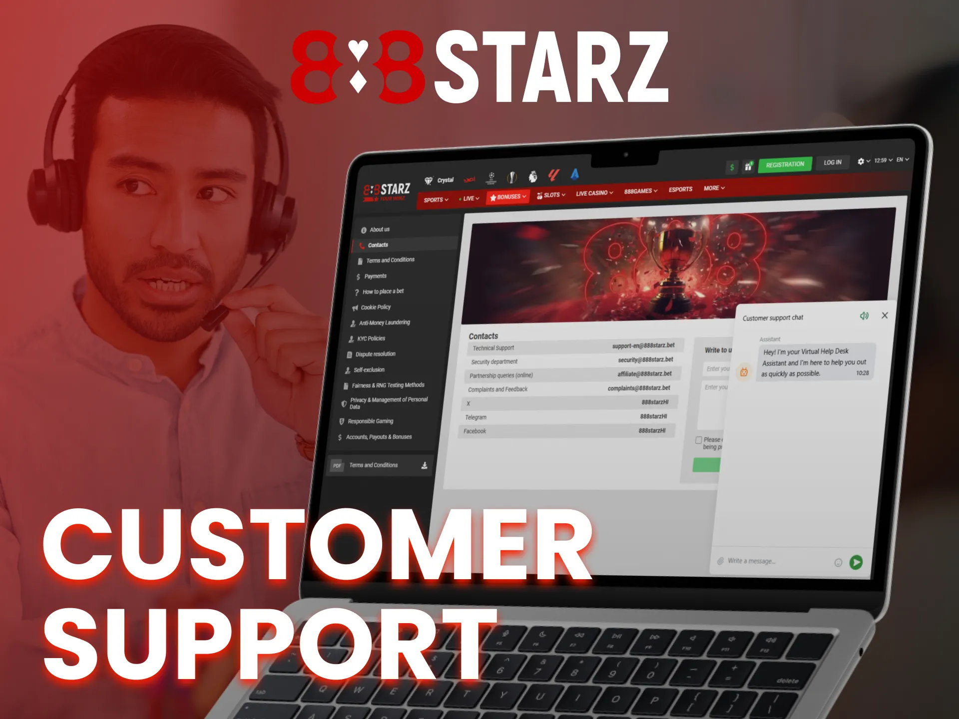 888Starz offers multiple channels for customers to reach out to customer service.