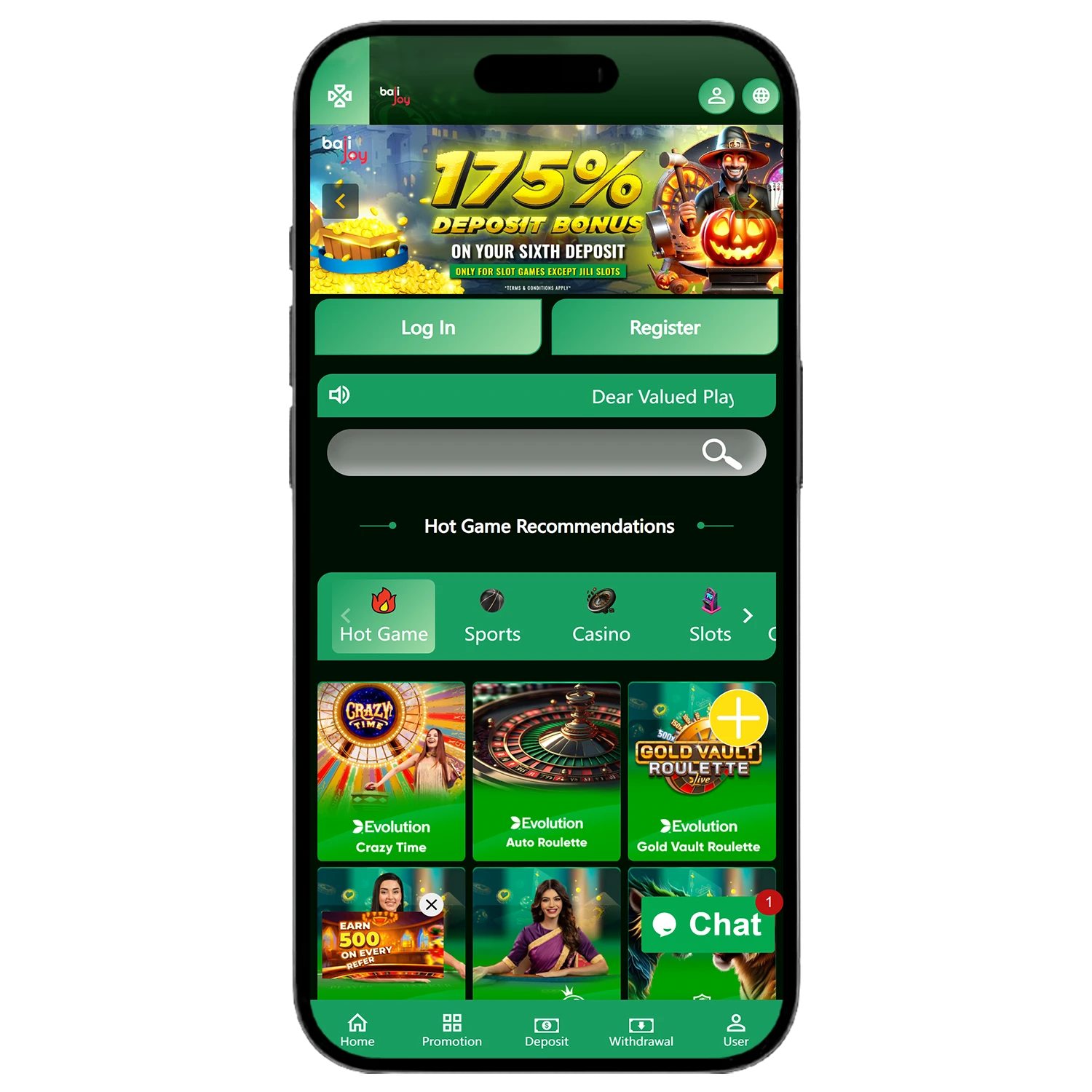 Bet on sports and play casino games with the Bajijoy mobile app.