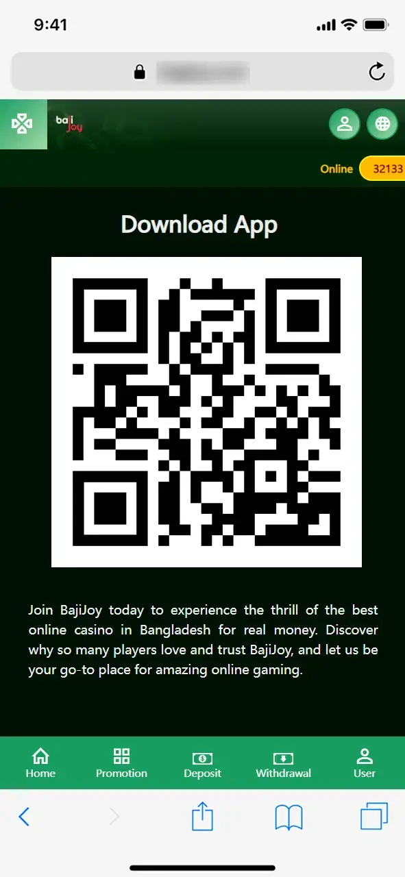 Scan the code to download the Bajijoy mobile Bajijoy for iOS.