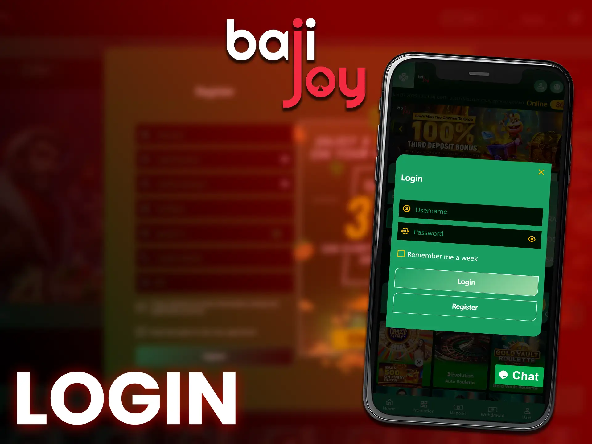 Once registered, log in to your account on the Bajijoy app.