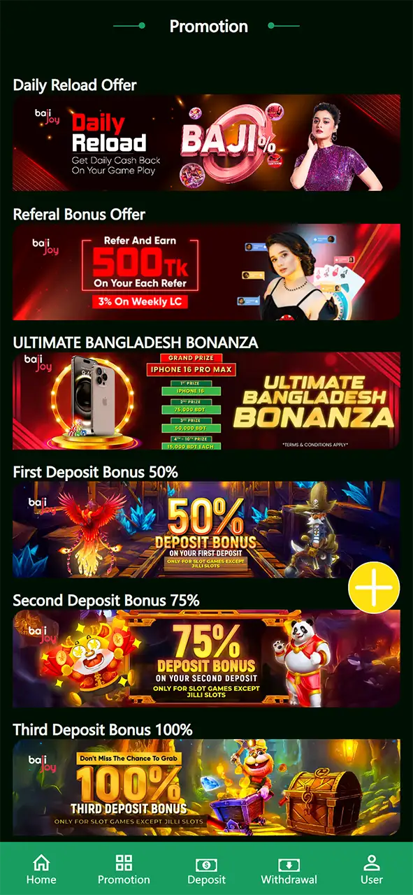 Available bonuses for Bajijoy players.