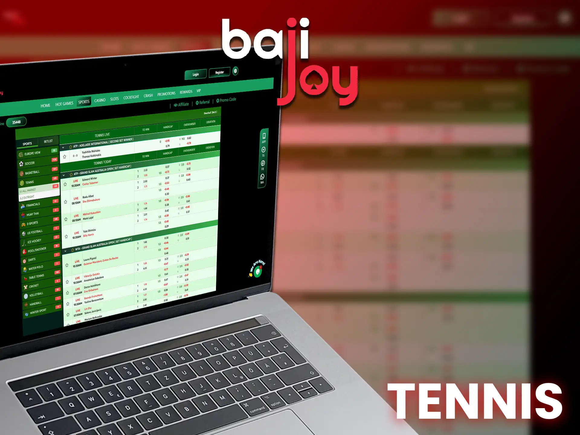 Bajijoy offers a wide range of tennis betting opportunities.