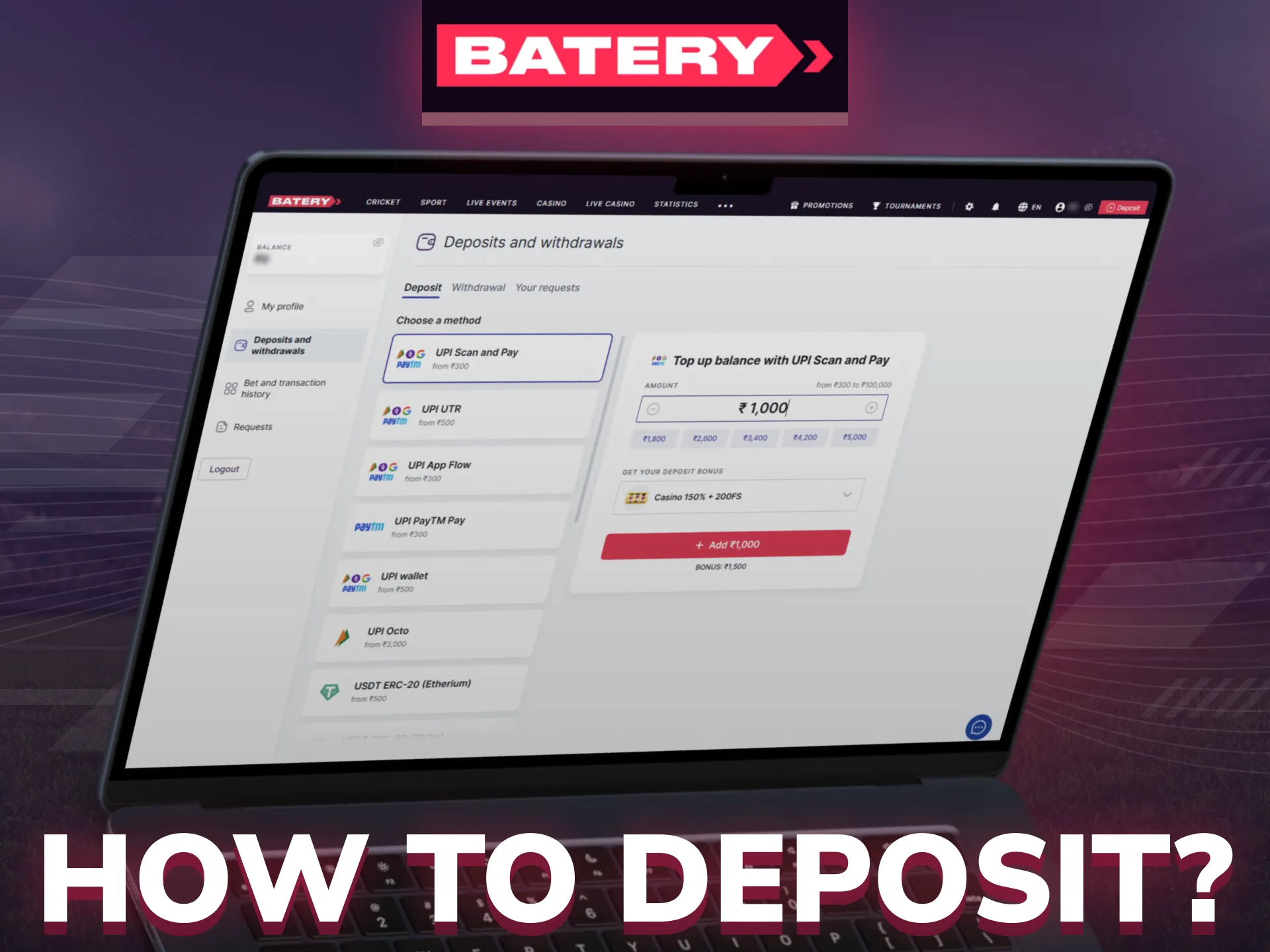 How to deposit money at Batery platform.