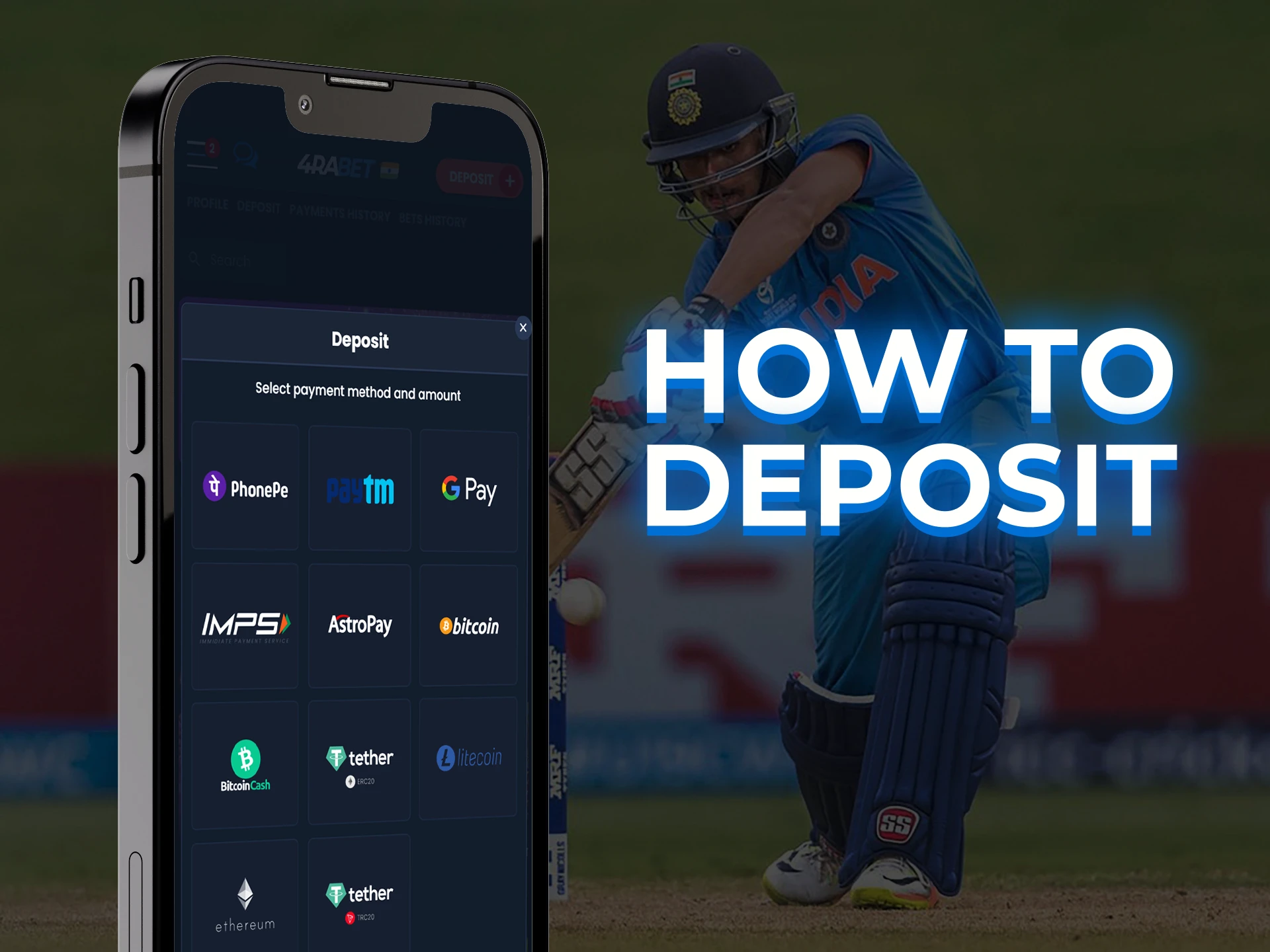 How to make a deposit for cricket betting in the app.