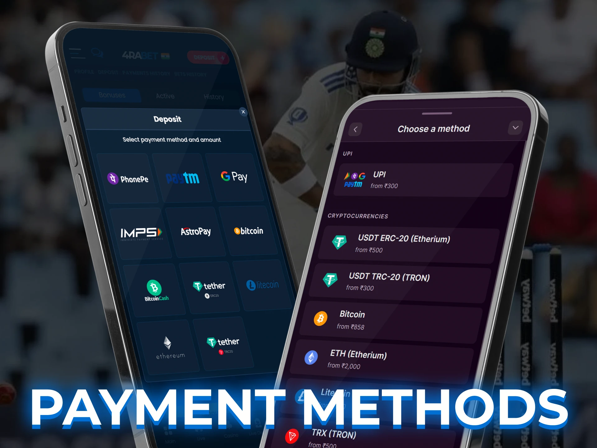 Most popular payment methods in cricket betting apps.