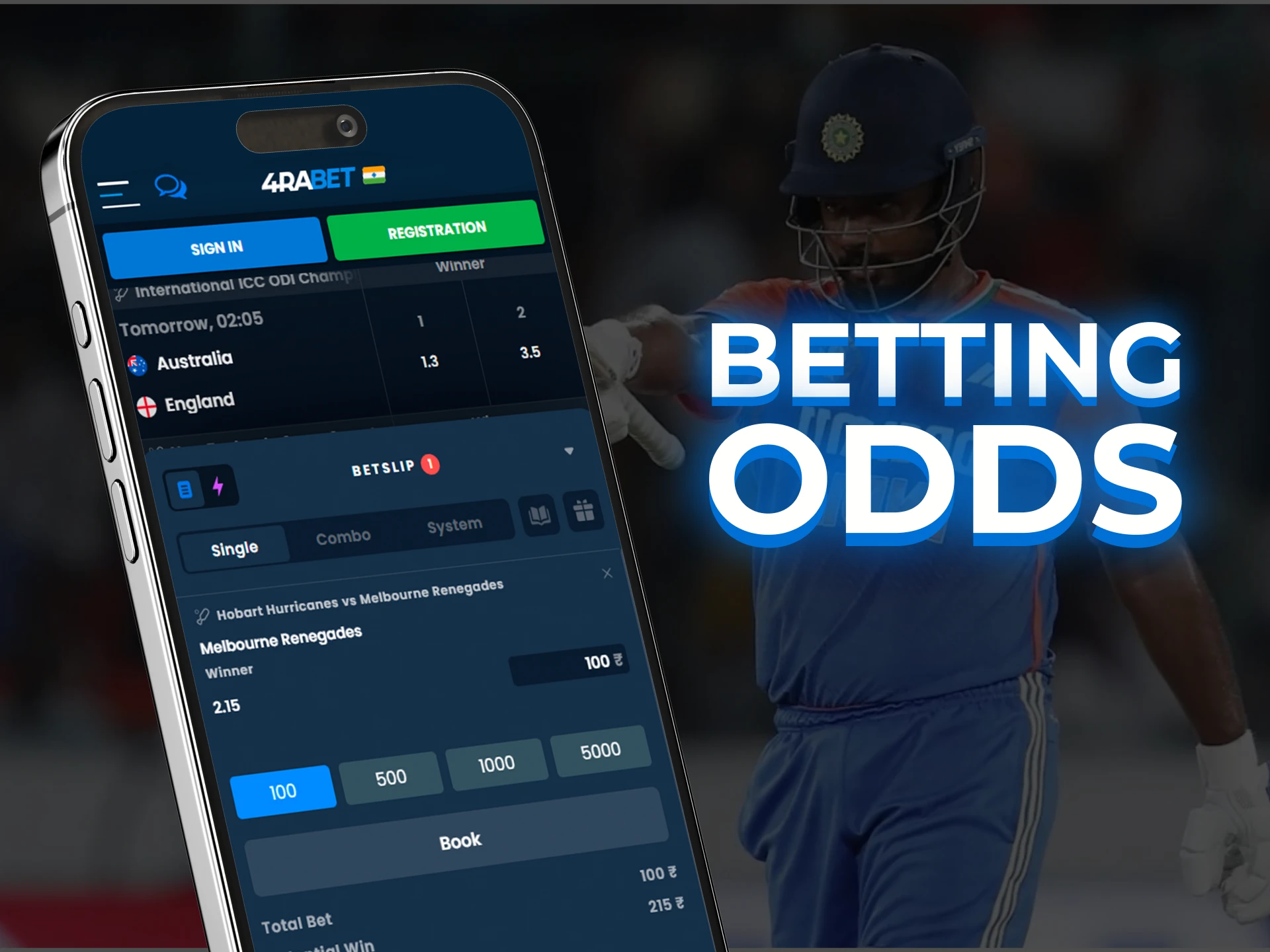 Cricket betting apps with high betting odds.