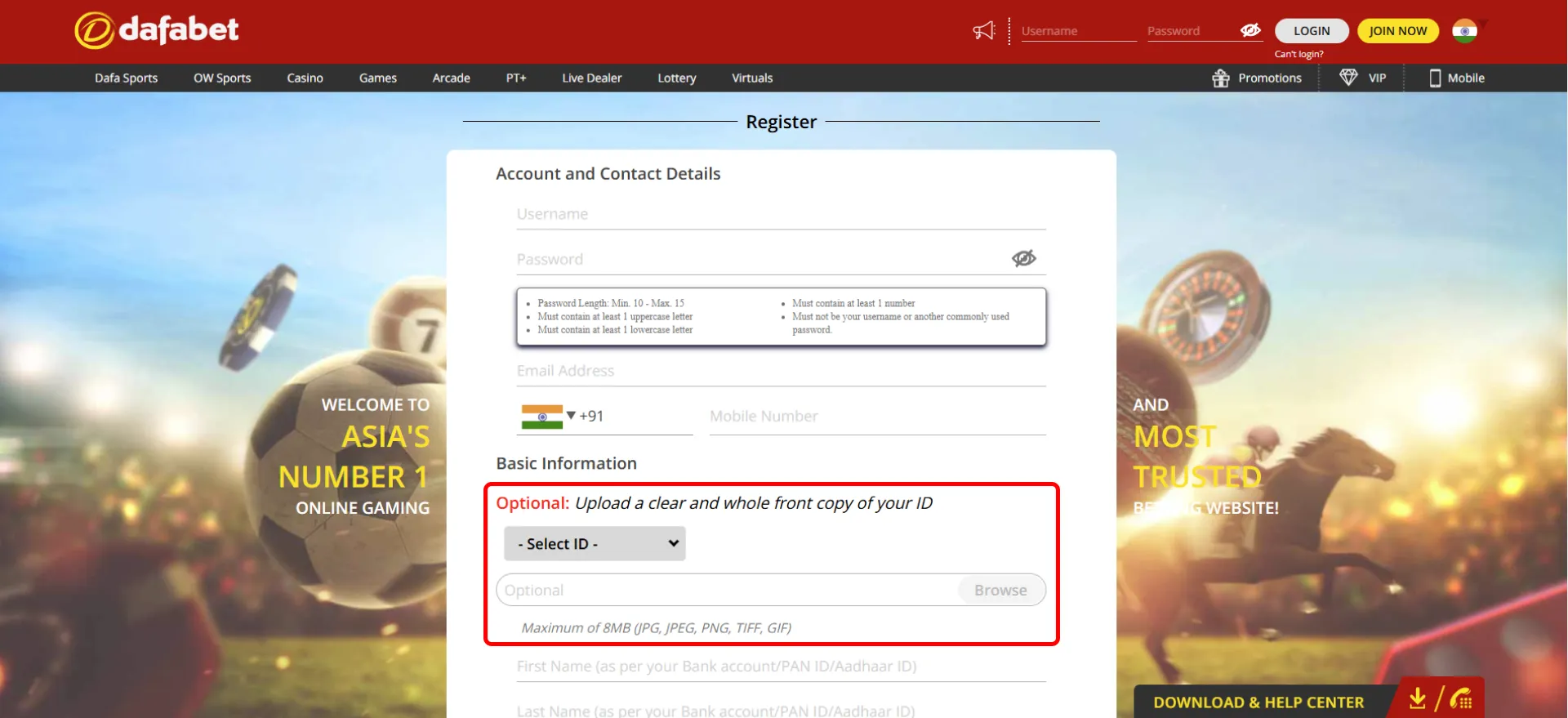 Upload a copy of your identification document to your Dafabet account.