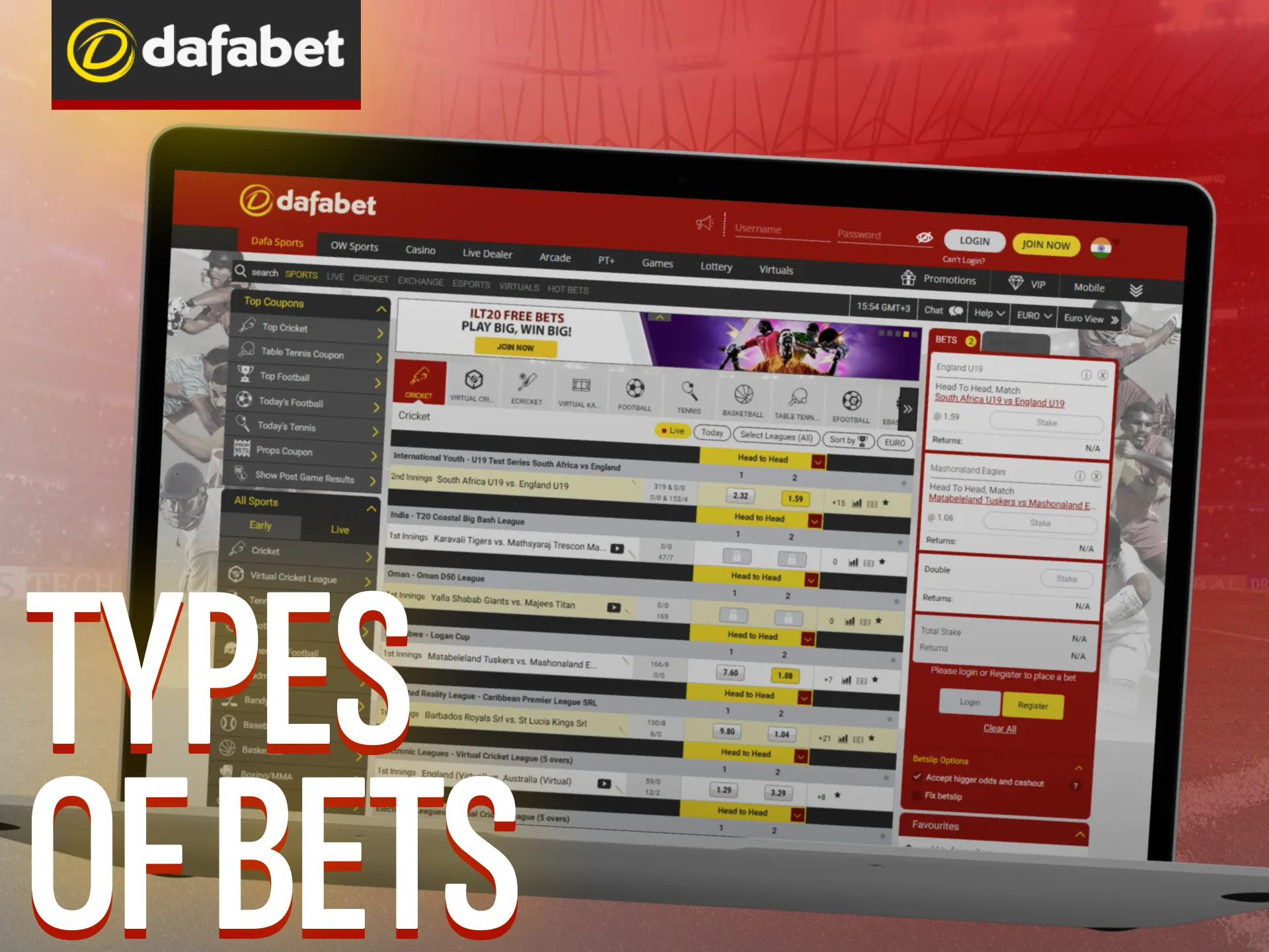 On the Dafabet users can choose from a variety of betting options.