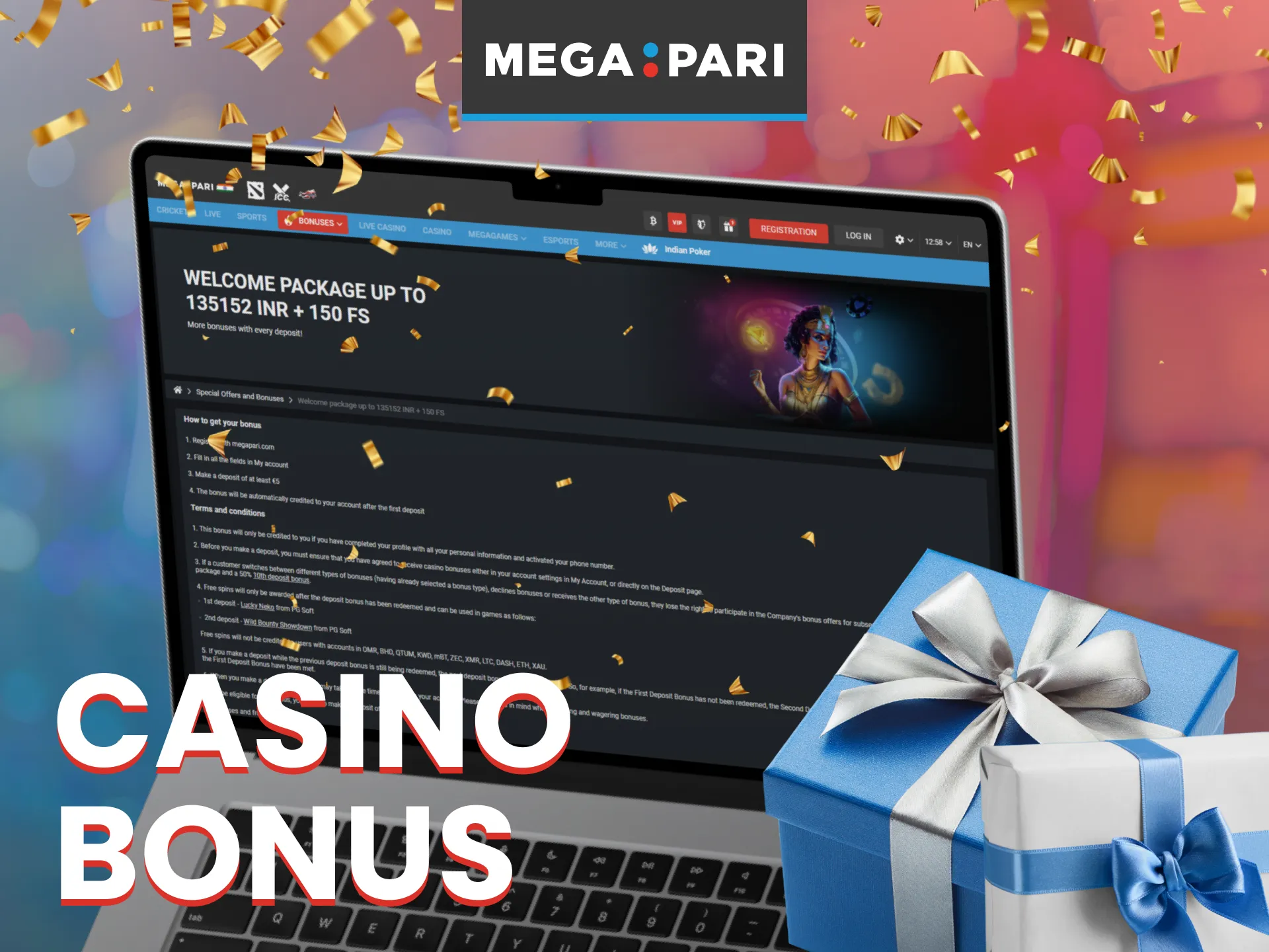 Megapari offers welcome bonuses for casino players.