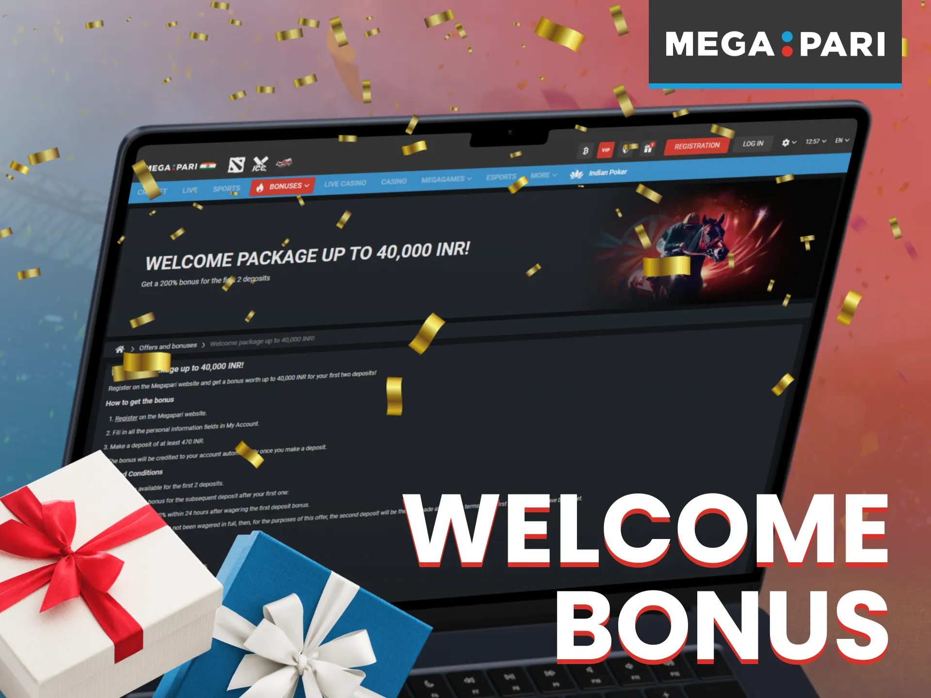 Megapari offers a welcome package of bonuses.