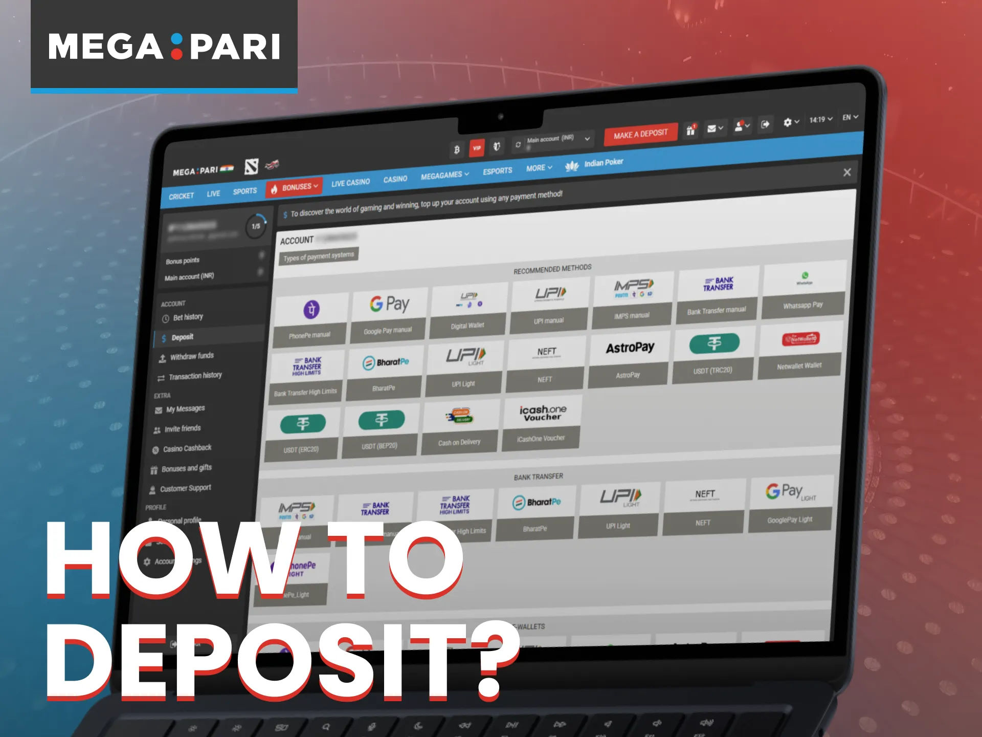 You can easily deposit funds into your Megapari account.