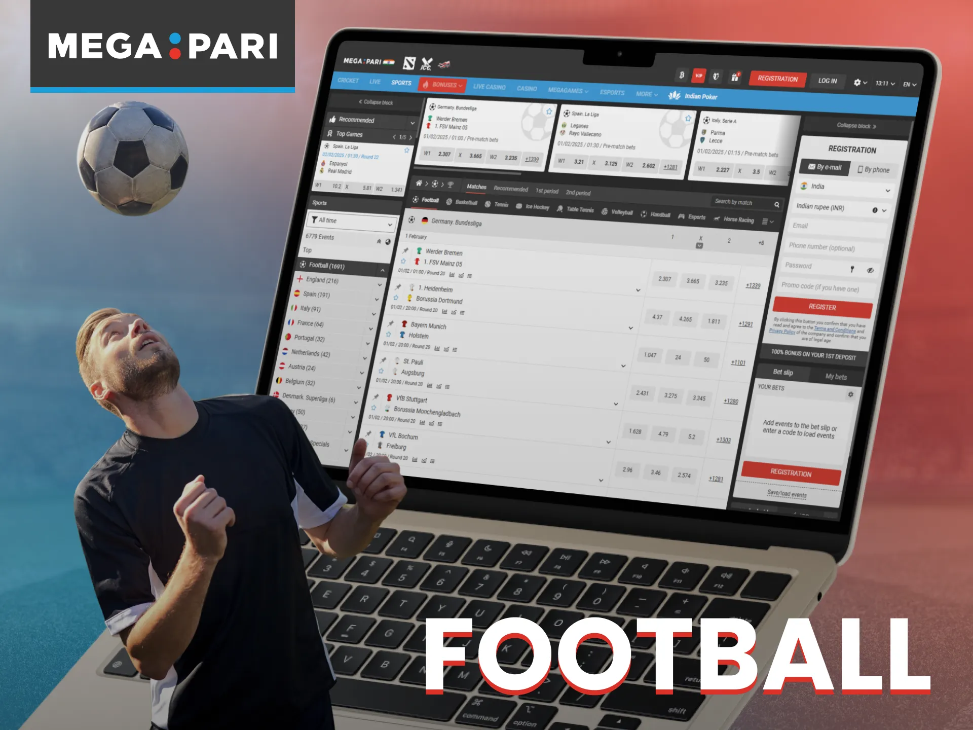 Megapari offers players the opportunity to place bets on football games.