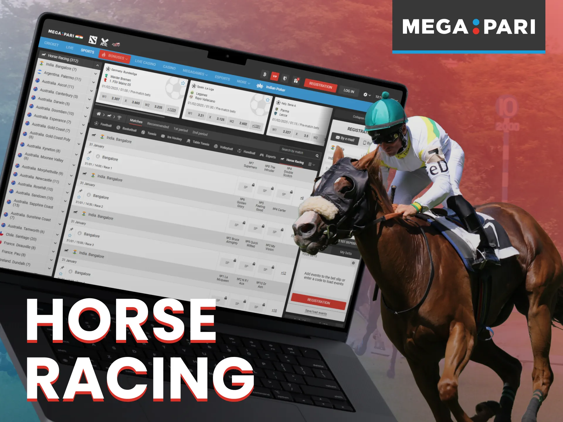 Megapari provides players with the chance to wager on horse racing.