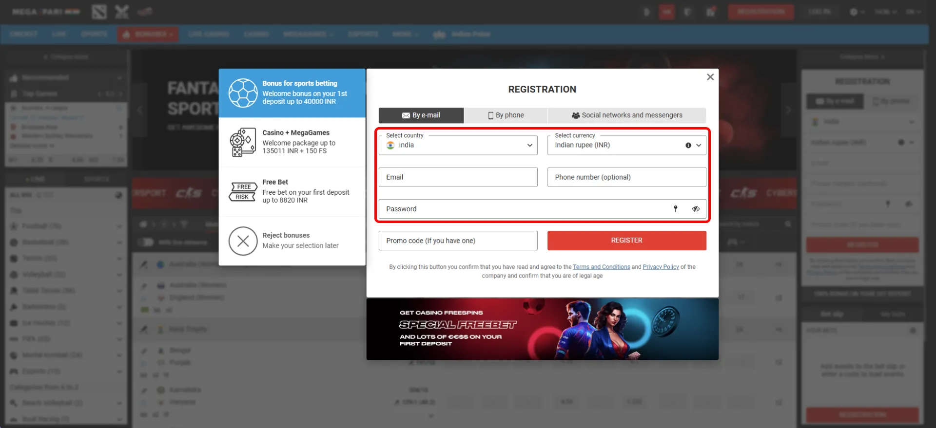 To register on the Megapari platform, enter the required information.