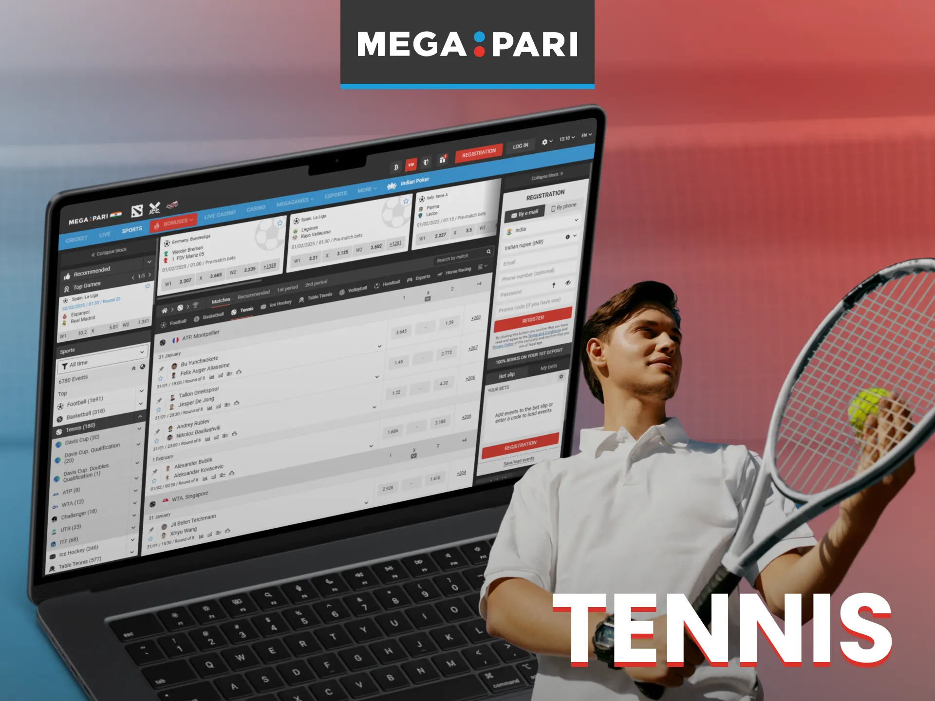 Megapari Tennis offers customers the opportunity to place bets on tennis matches.