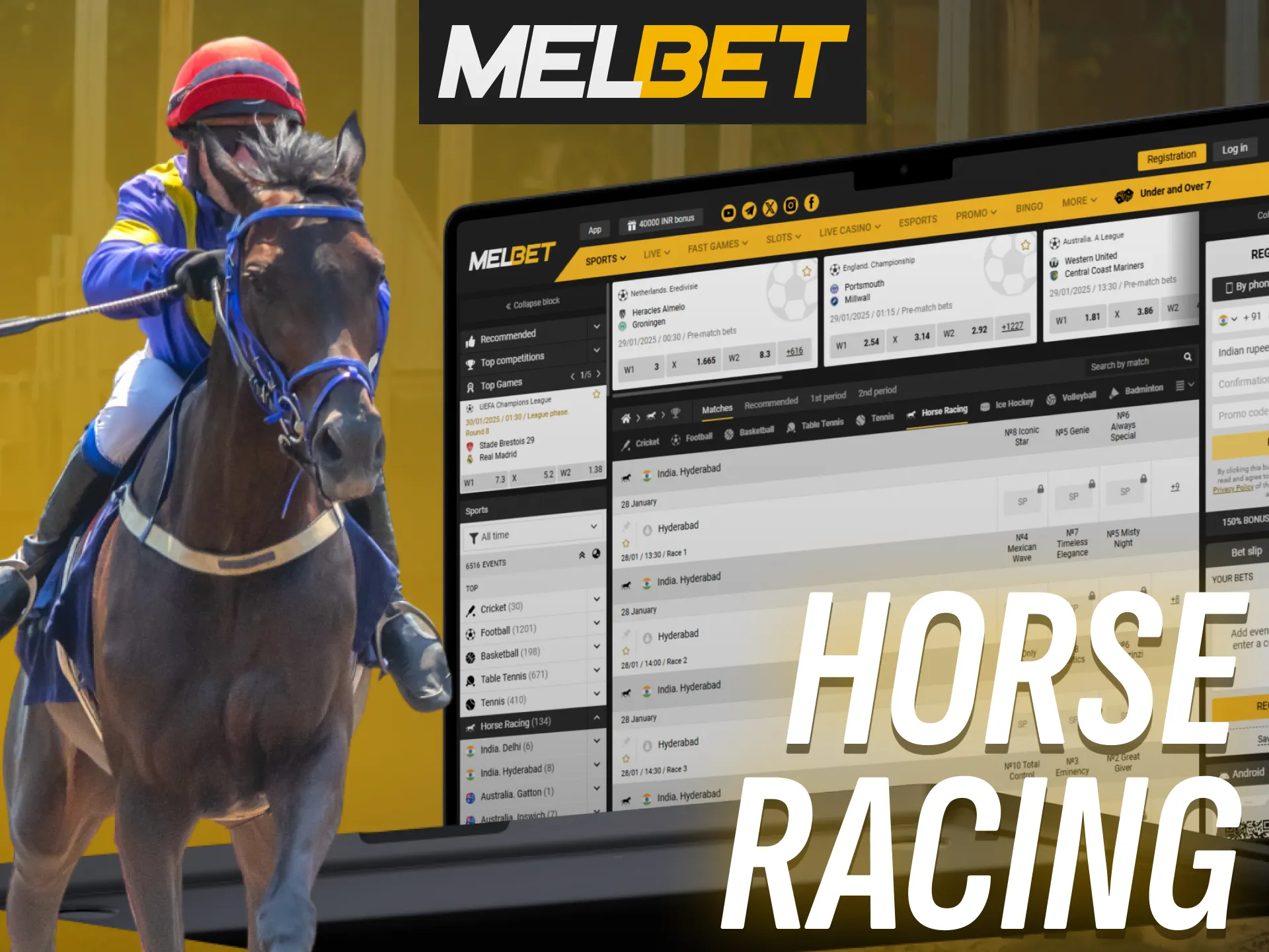 Place bets on horse racing at MelBet.