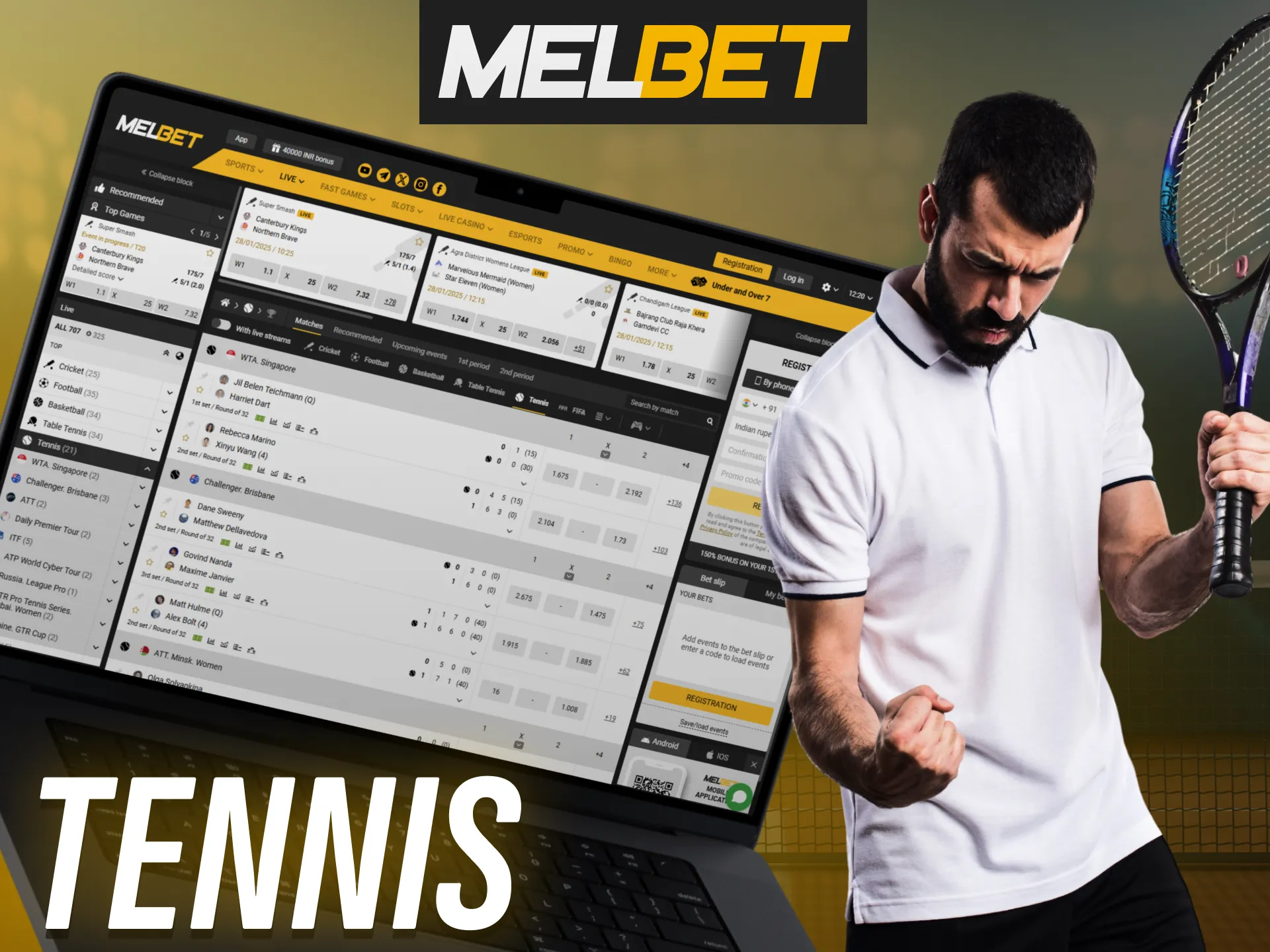 Tennis betting on MelBet offers a wide range of matches to choose from.