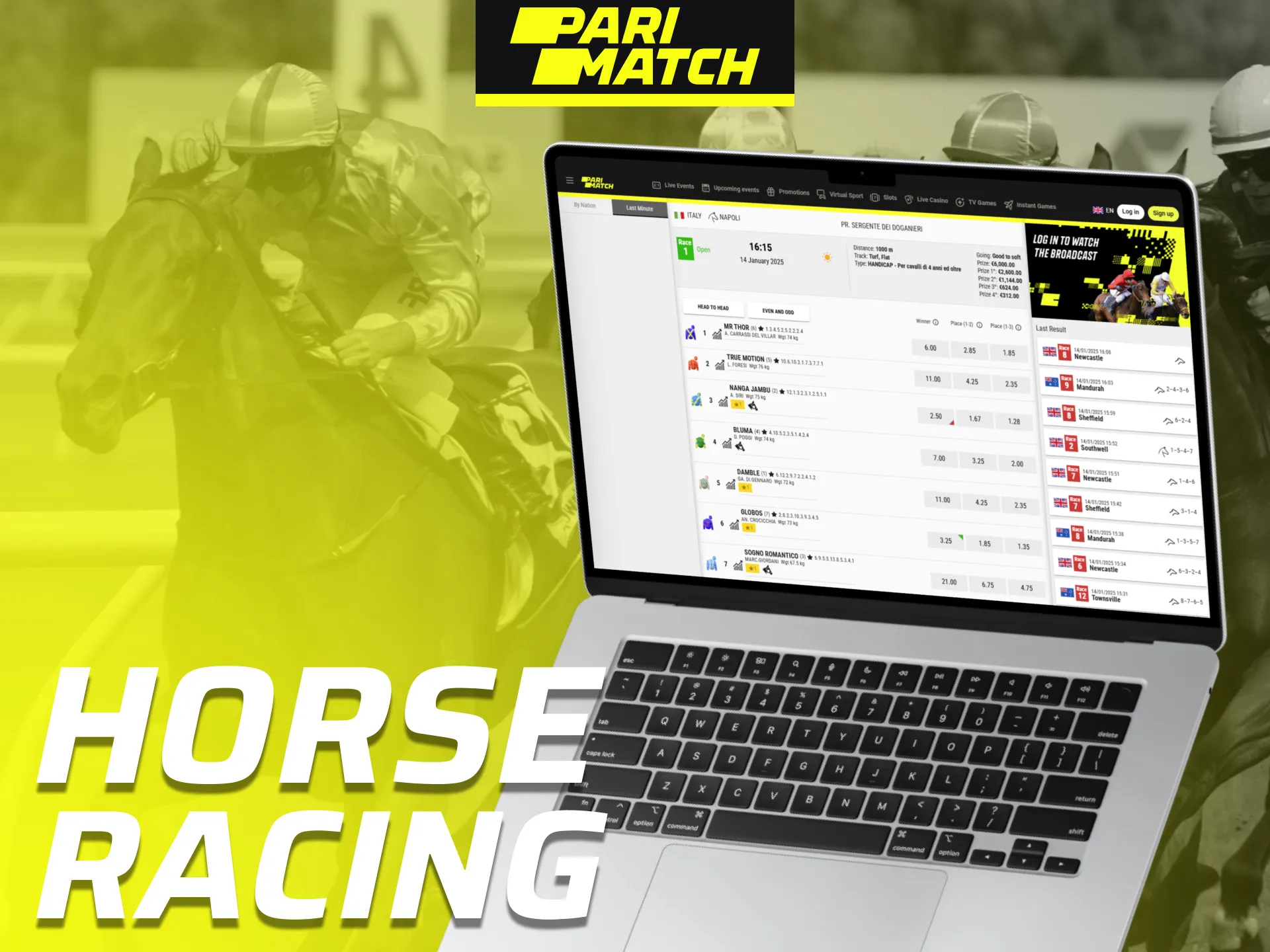 Horse racing is a popular sport for betting at Parimatch.