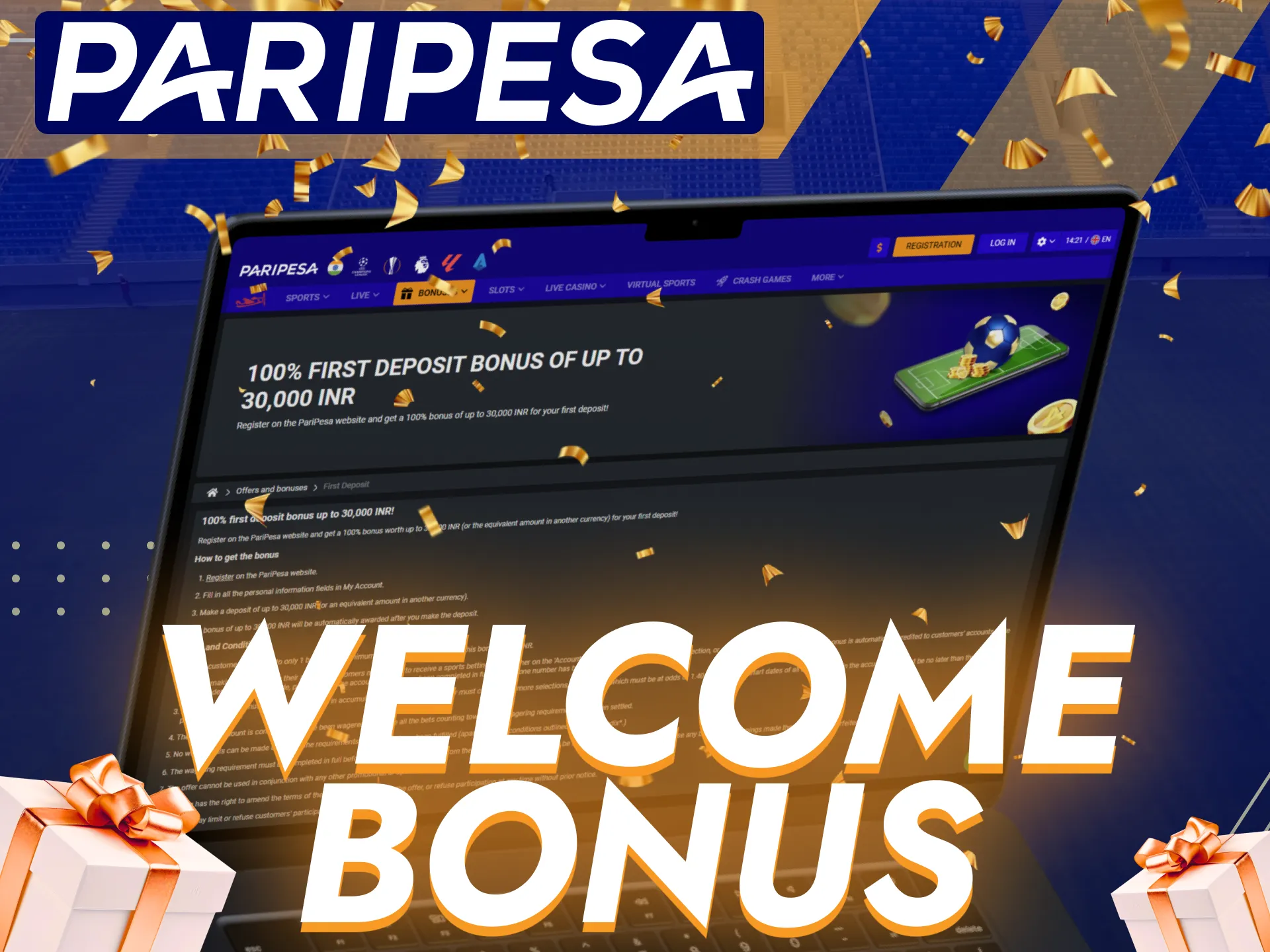 Paripesa offers a bonus upon the initial deposit.