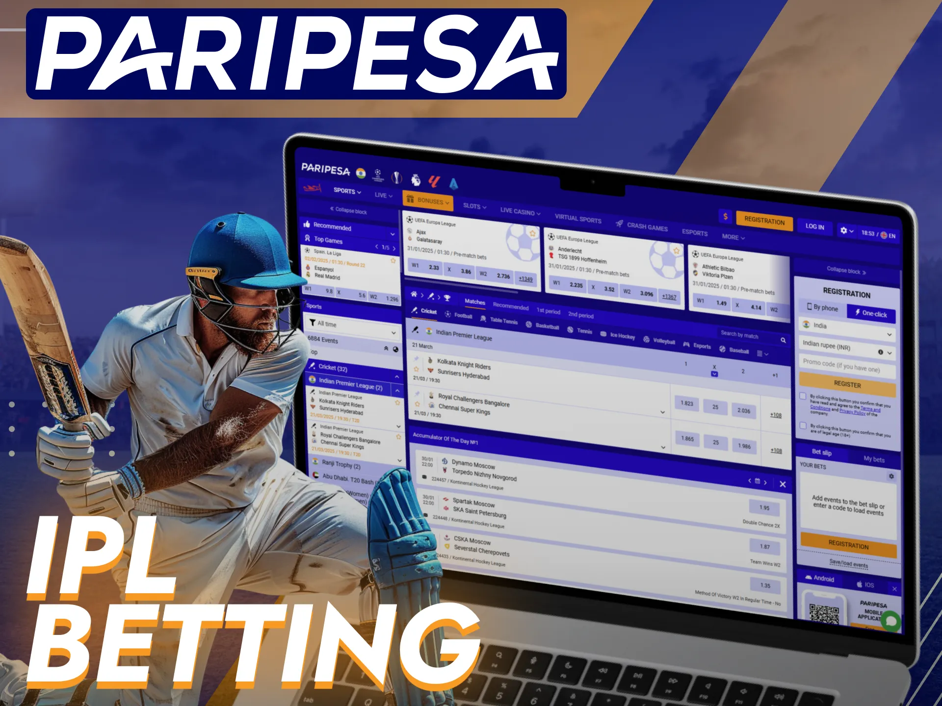 On Paripesa, you can place bets on matches from the Indian Premier League.