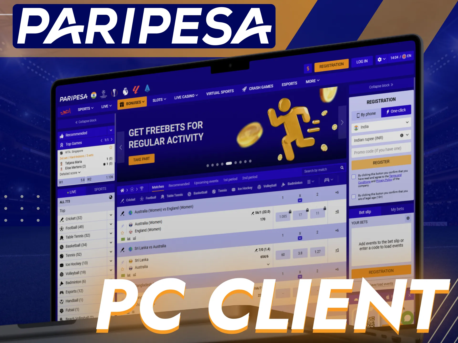 Paripesa offers PC client for Windows and macOS.