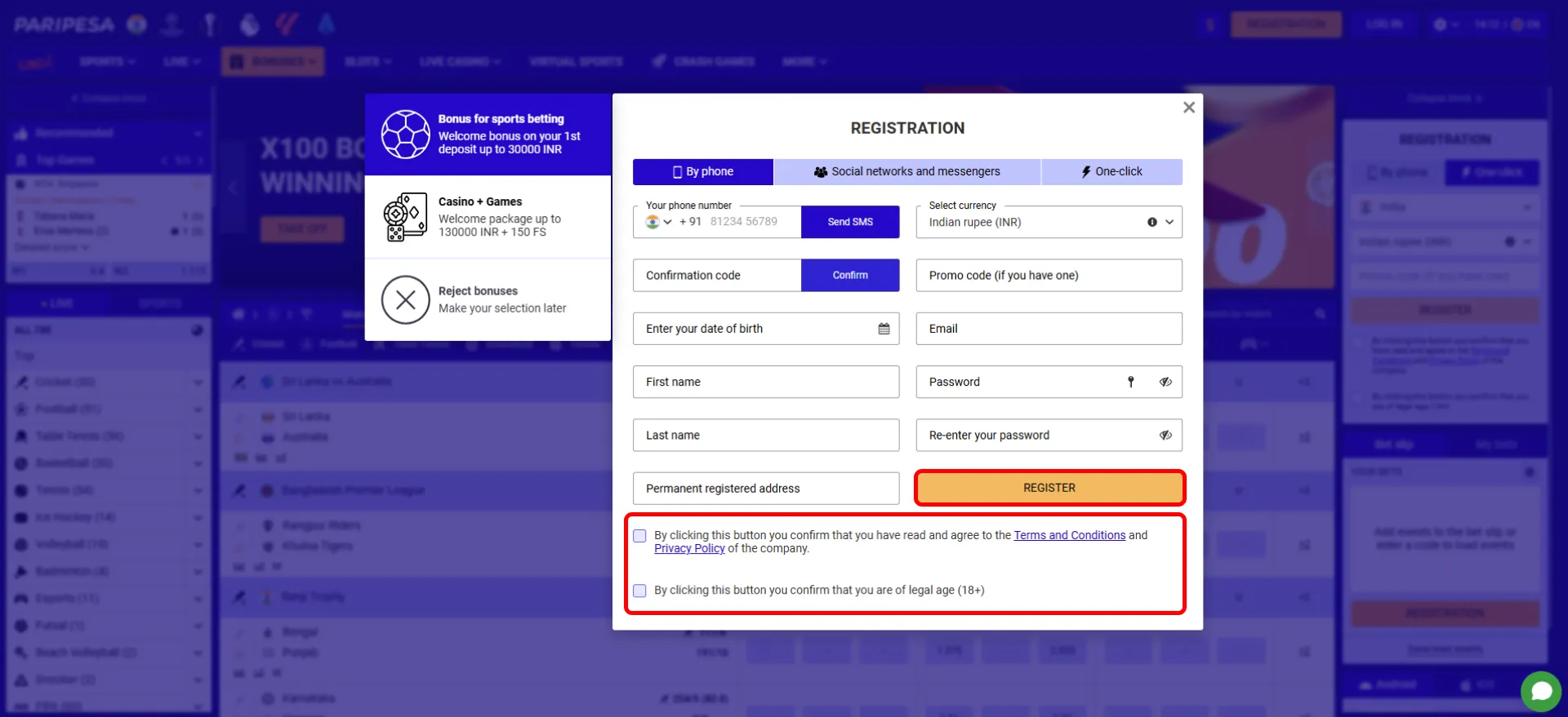 Complete the registration process at Paripesa.