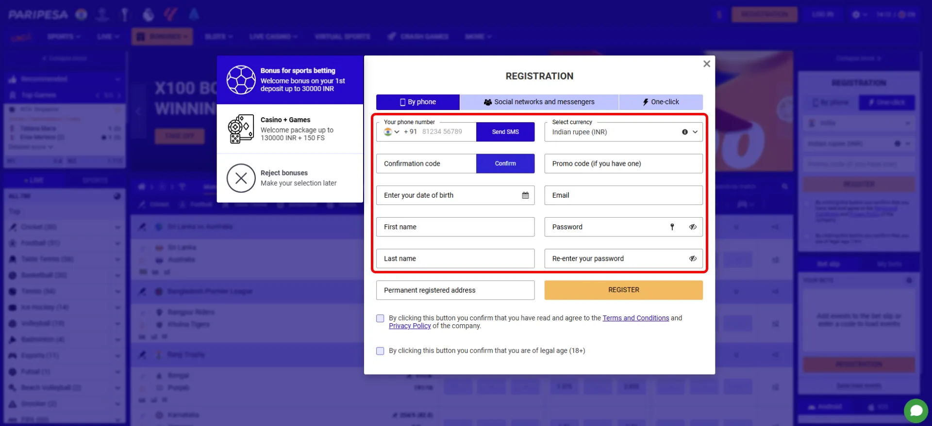 Fill in the required details to register with Paripesa.