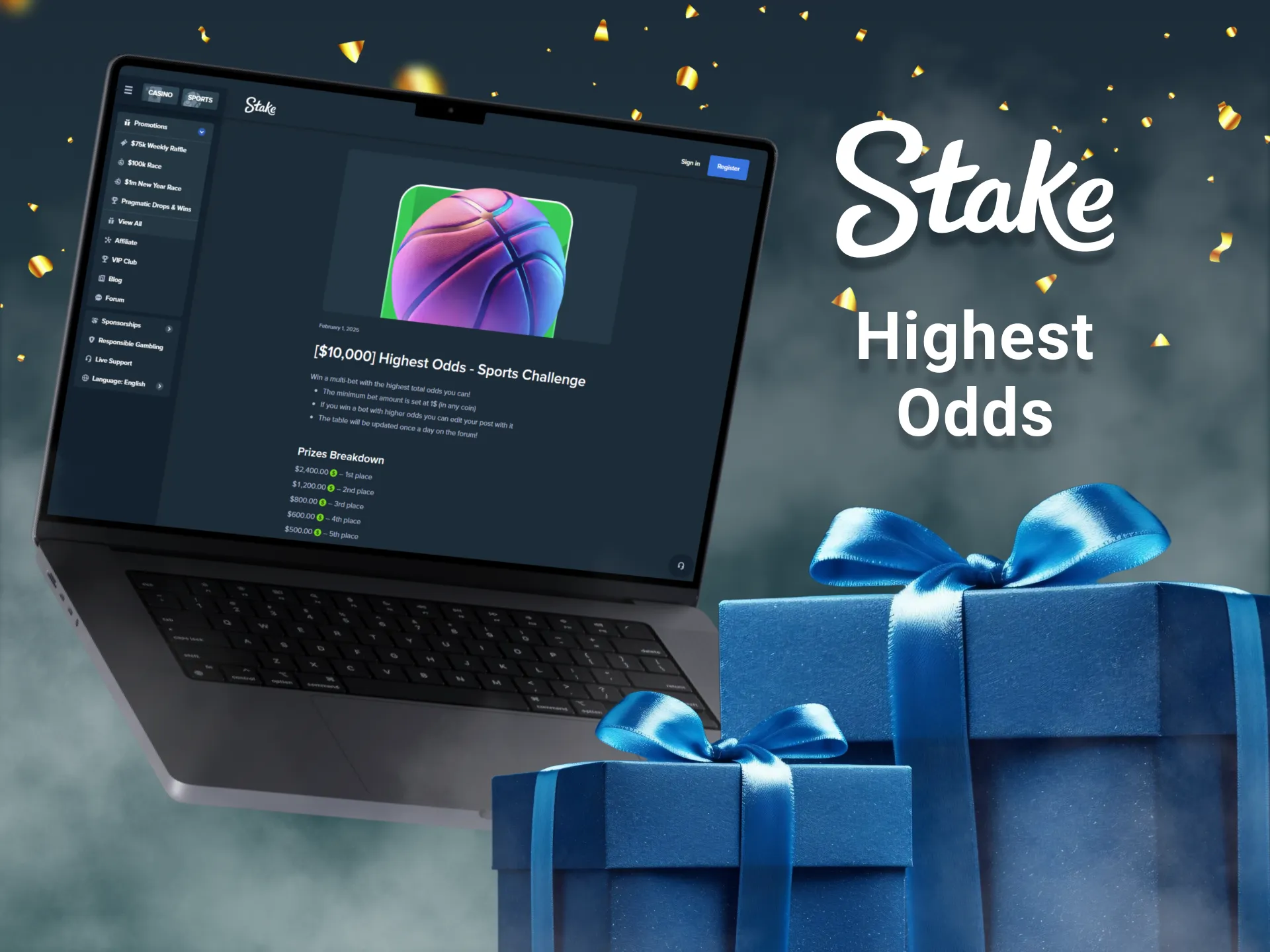 Stake platform offers the Highest Odds promotion.