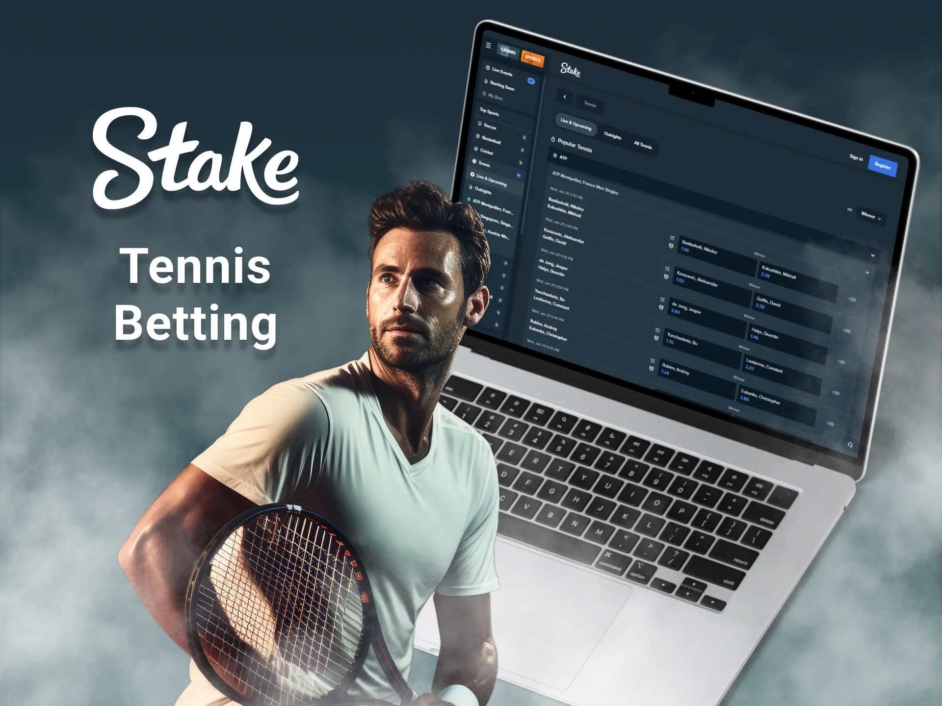 Stake empowers users to place wagers on tennis matches.